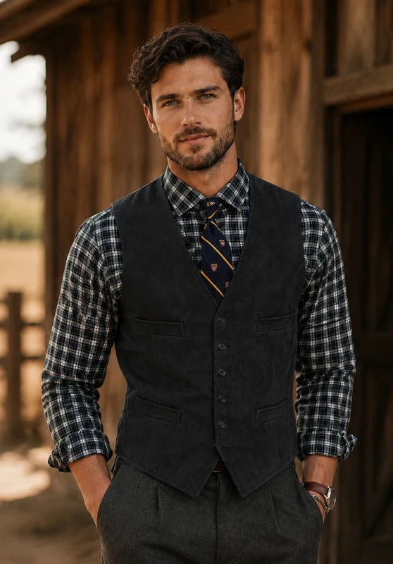 Men's black suede vest 