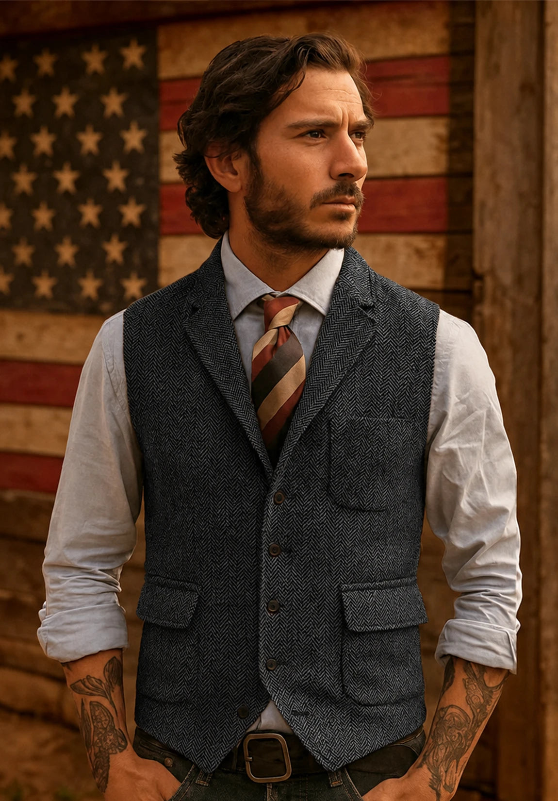 Men's black tweed vest