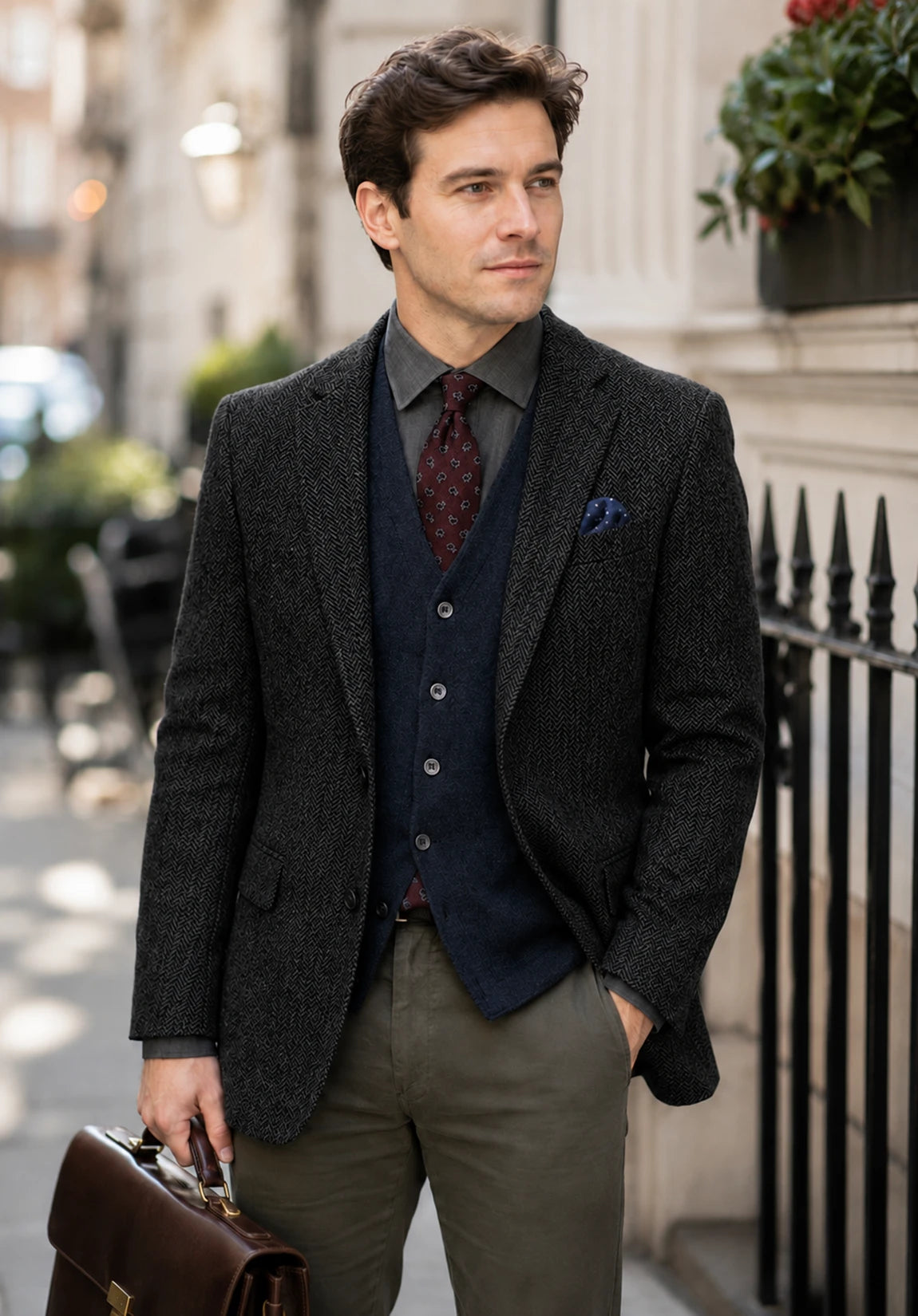 Men's black herringbone jacket