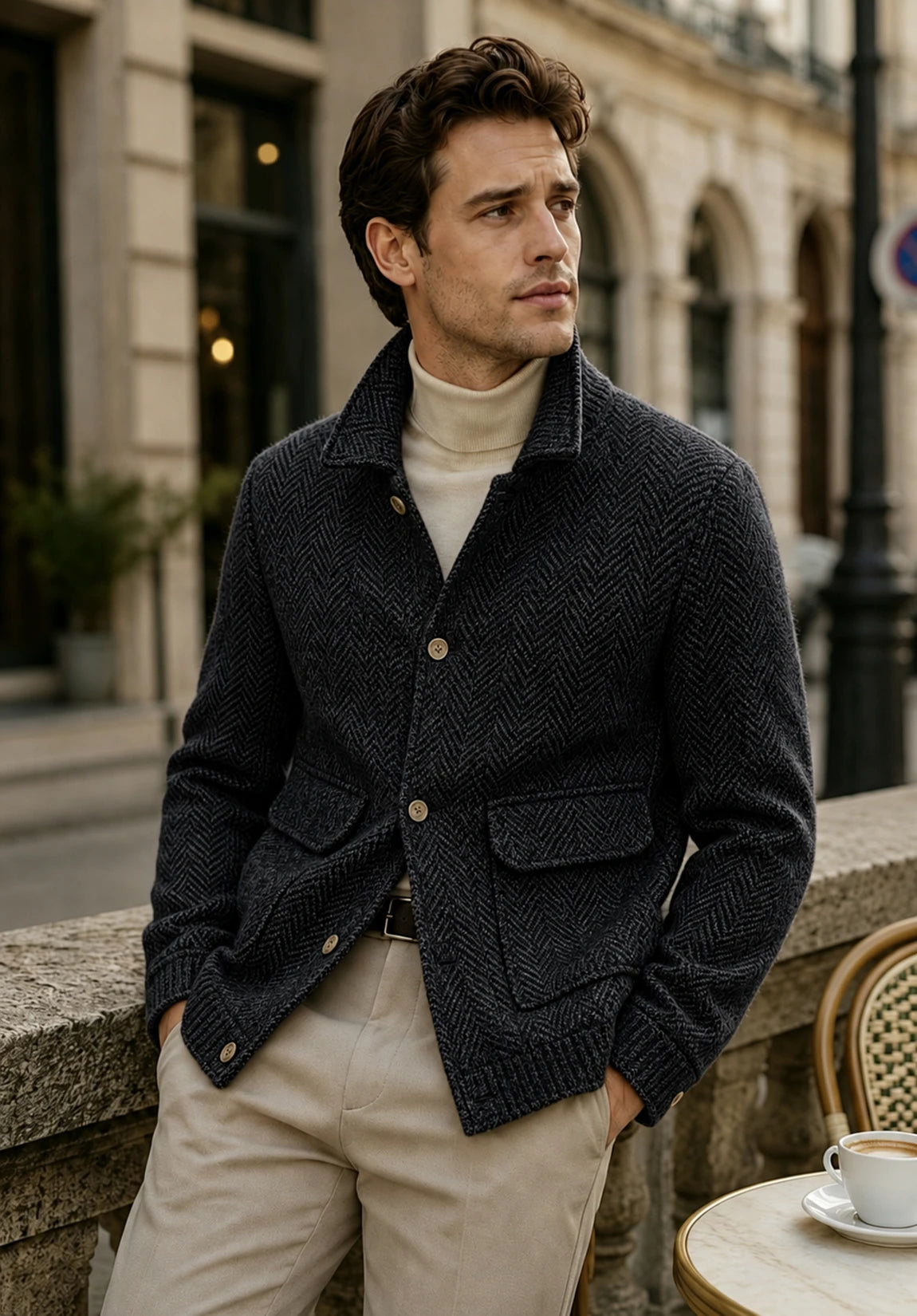 Men's black herringbone jacket