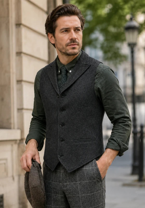 Men's black tweed vest 