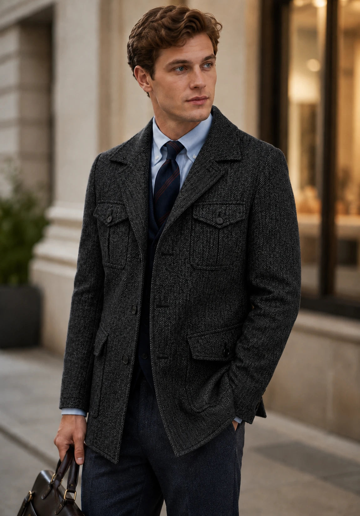 Men's black herringbone jacket