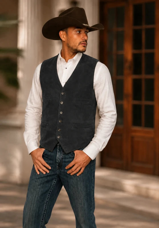 Men's black suede vest 