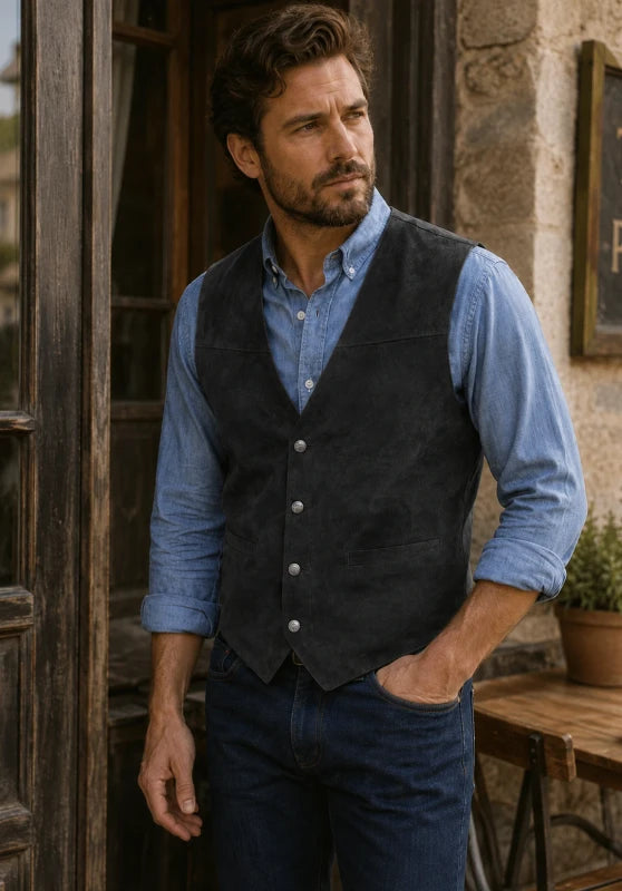 Men's black suede vest 