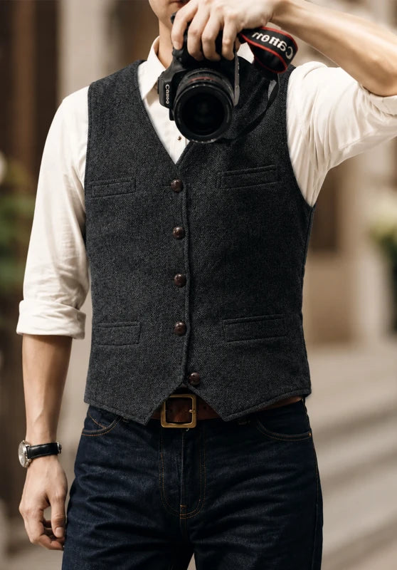 Men's black tweed vest 