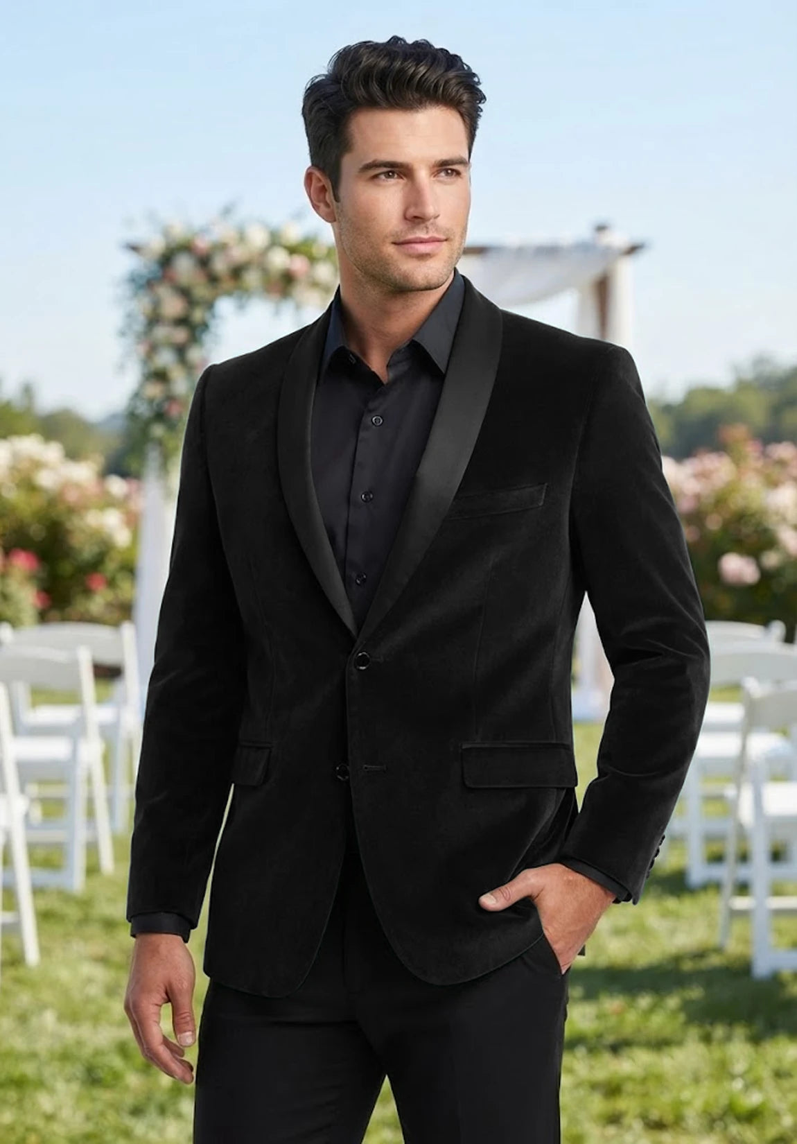 Men's black velvet jacket