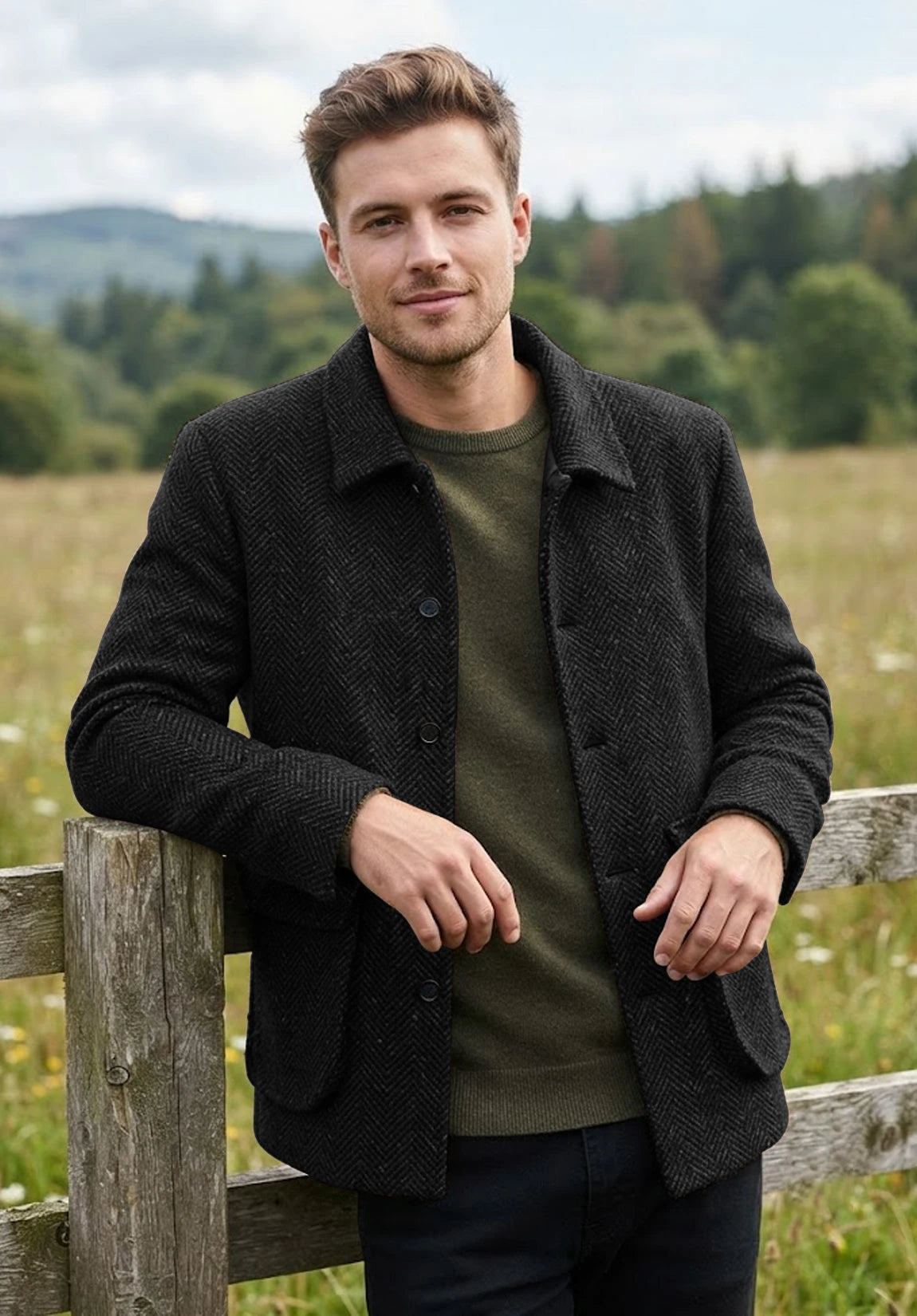 Men's black herringbone jacket