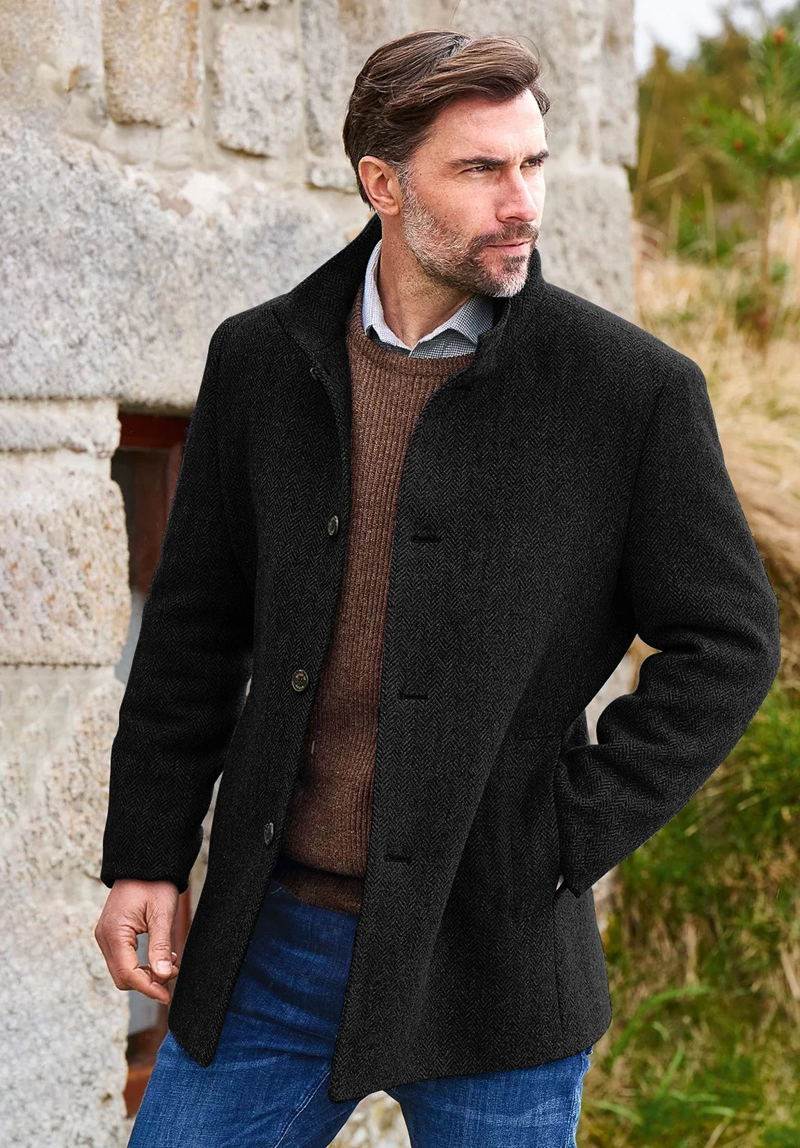 Men's black herringbone jacket