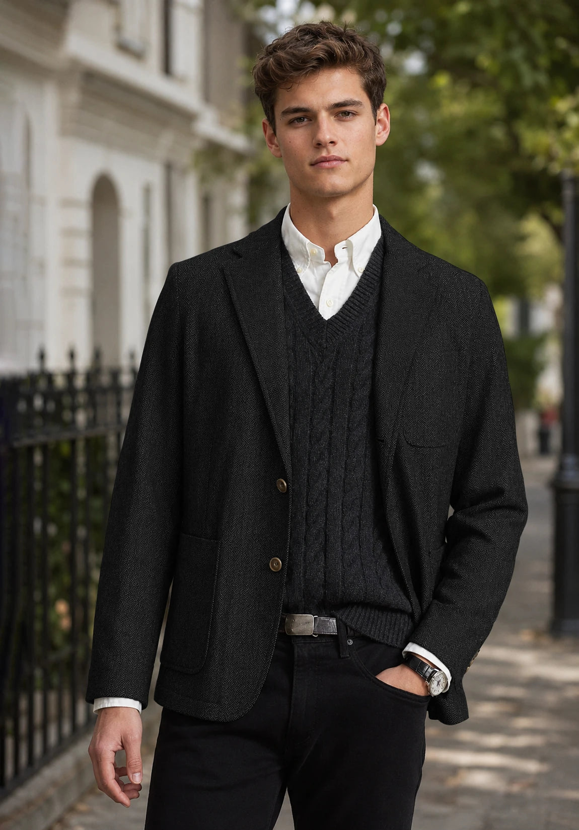 Men's black herringbone jacket