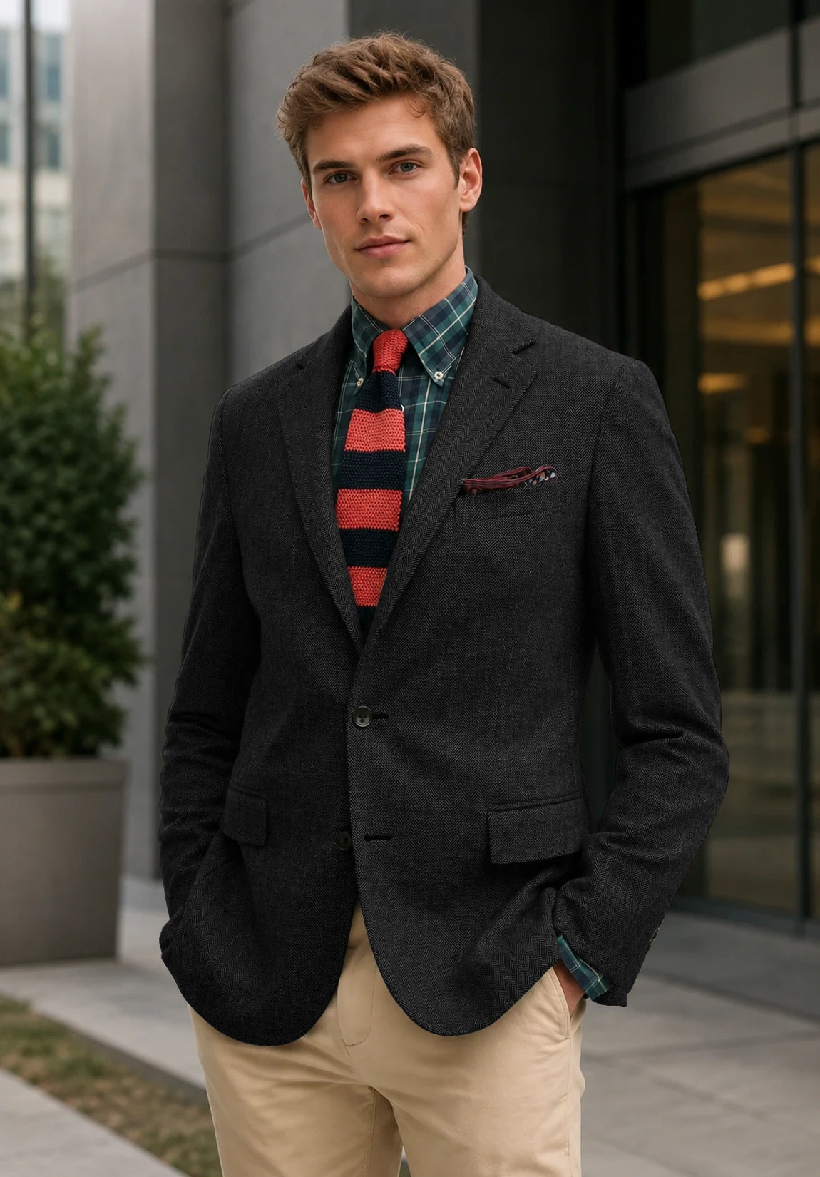 Men's black herringbone jacket