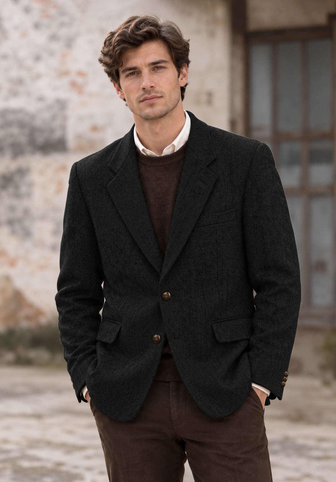 Men's black herringbone jacket