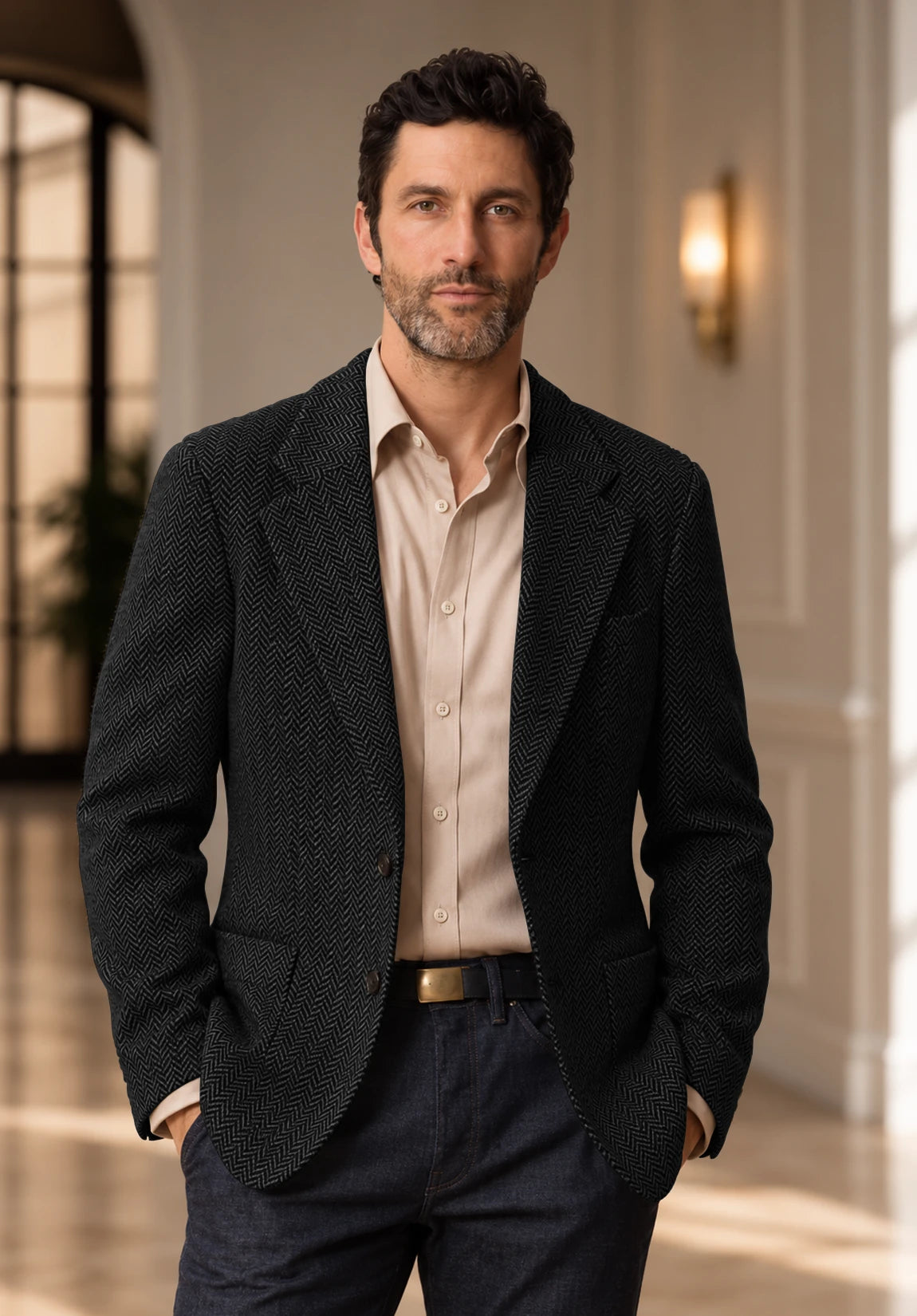 Men's black herringbone jacket