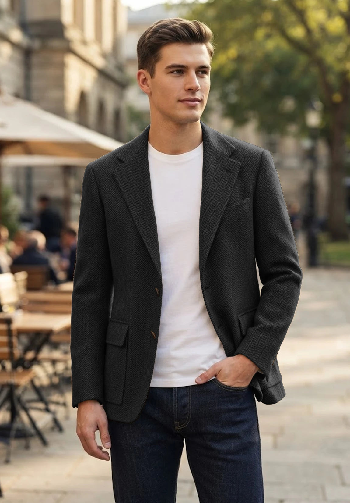 Men's black herringbone jacket