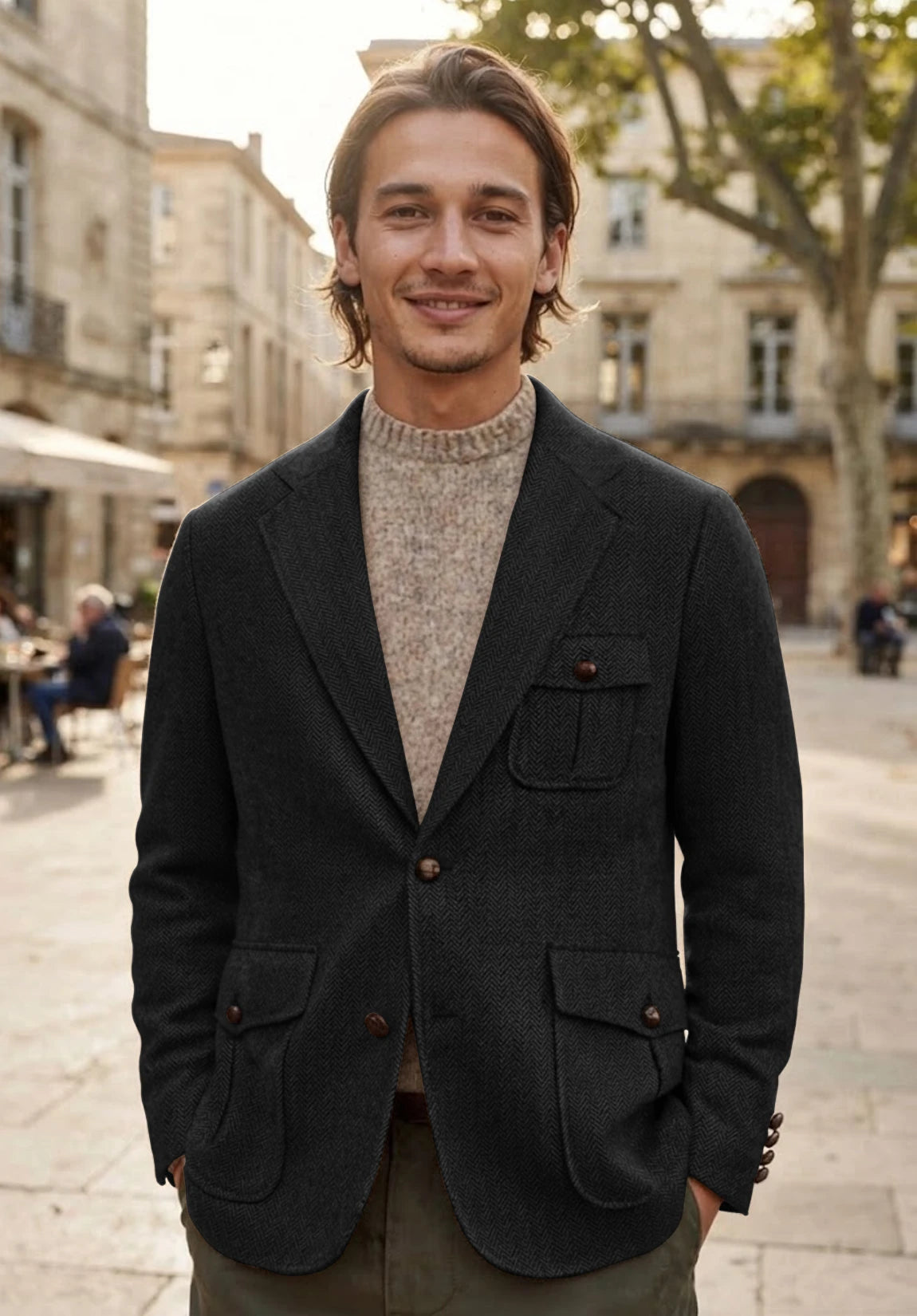 Men's black herringbone jacket