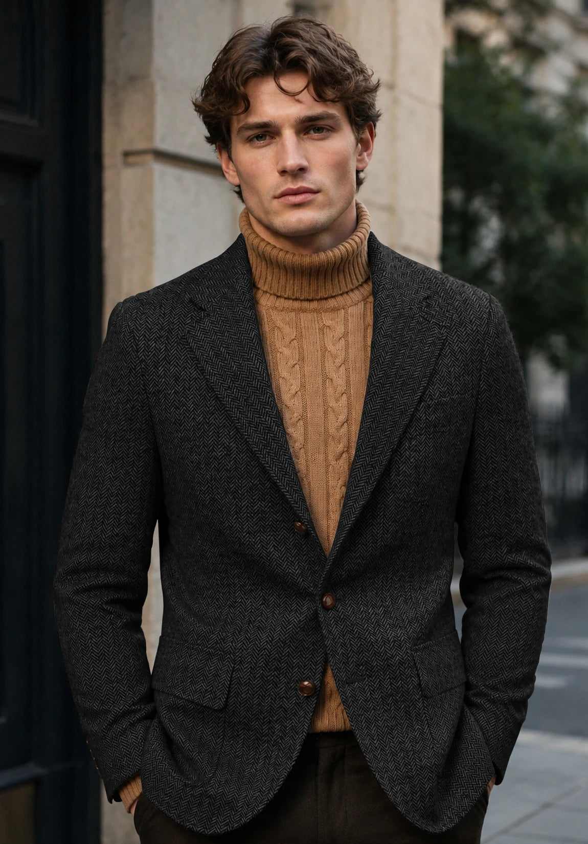 Men's black herringbone jacket