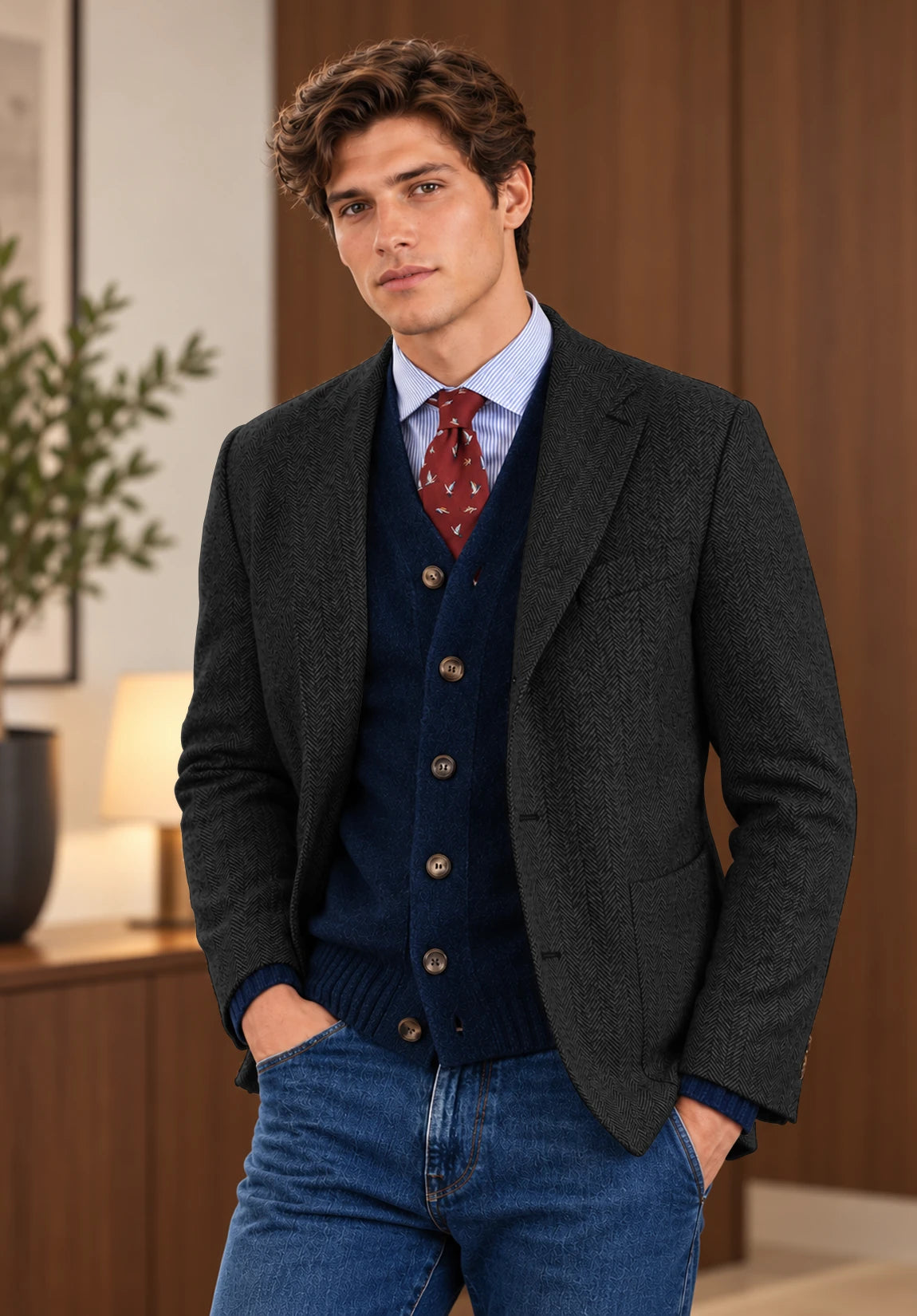 Men's black herringbone jacket