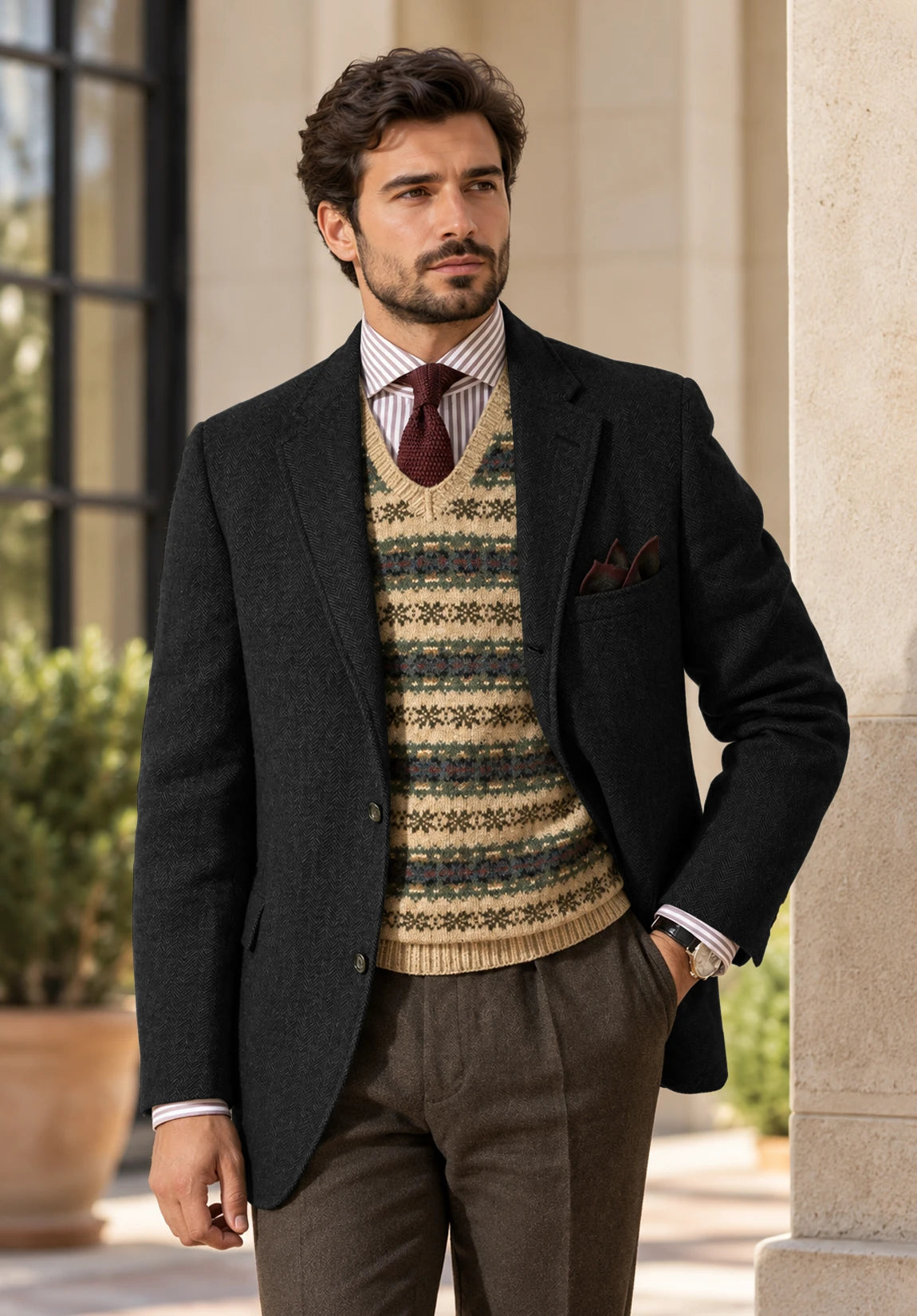 Men's black herringbone jacket