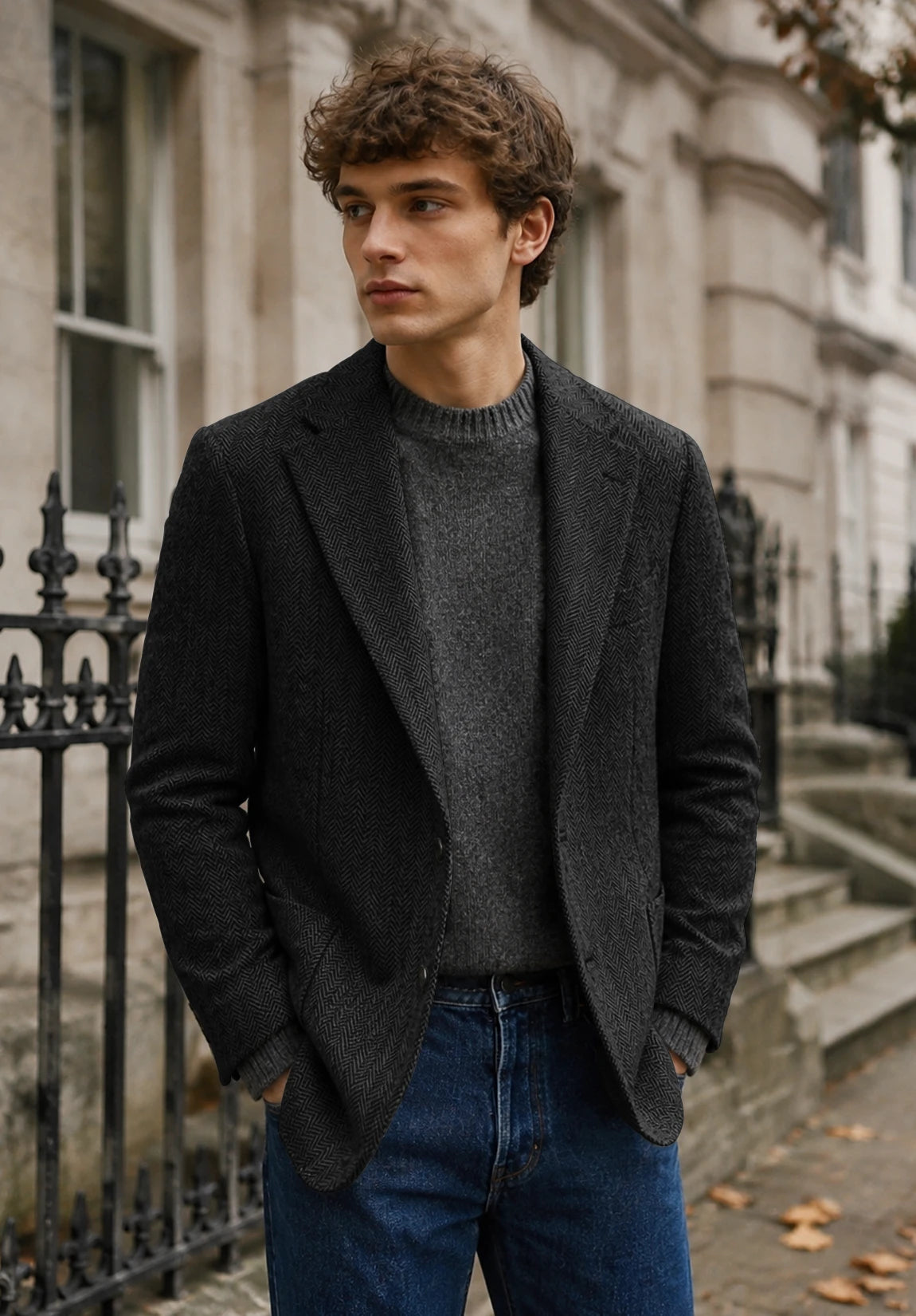 Men's black herringbone jacket