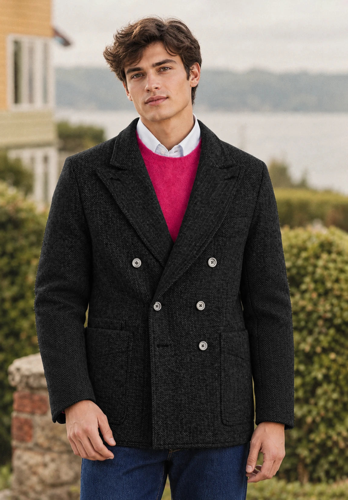 Men's black herringbone jacket