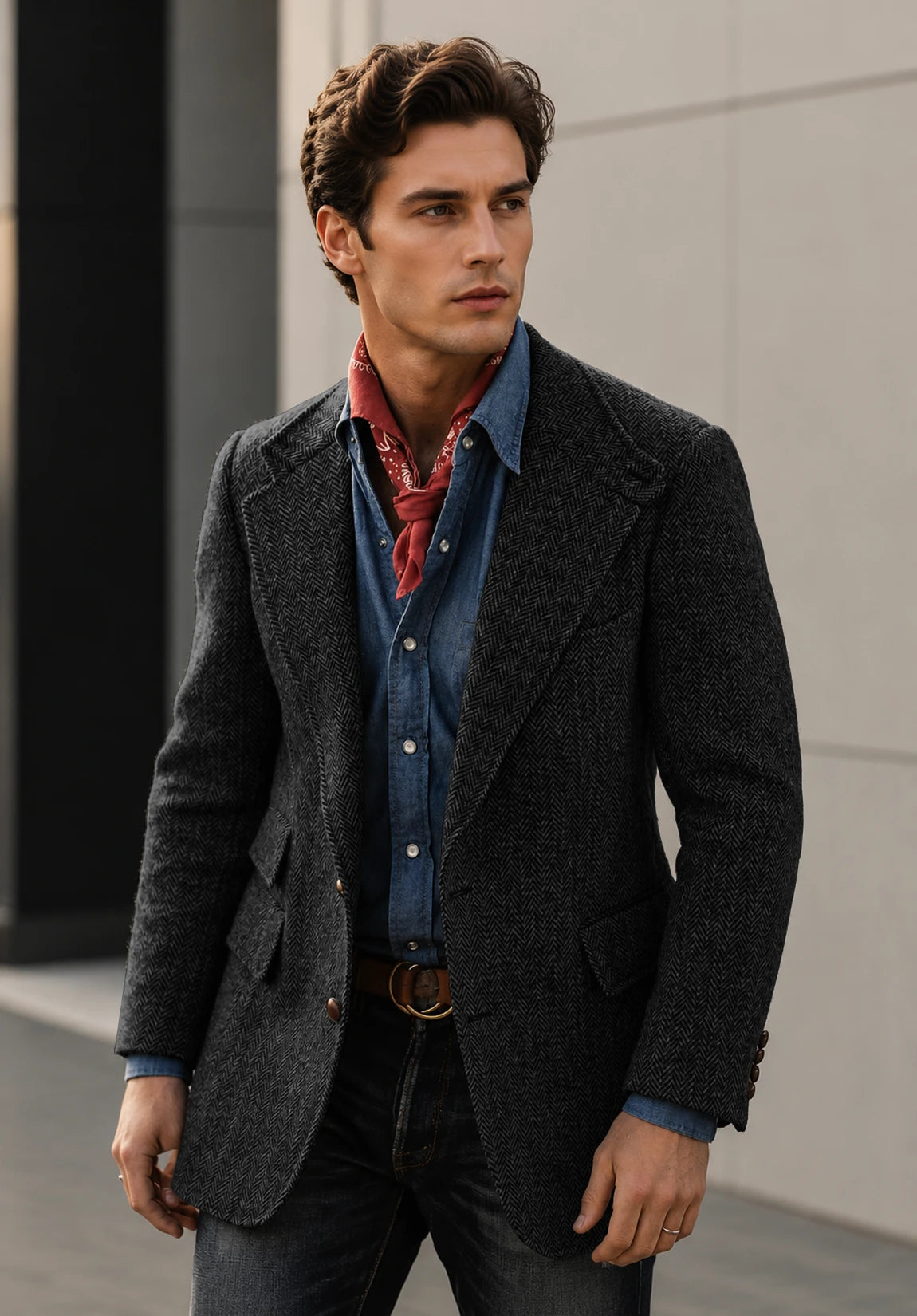 Men's black herringbone jacket