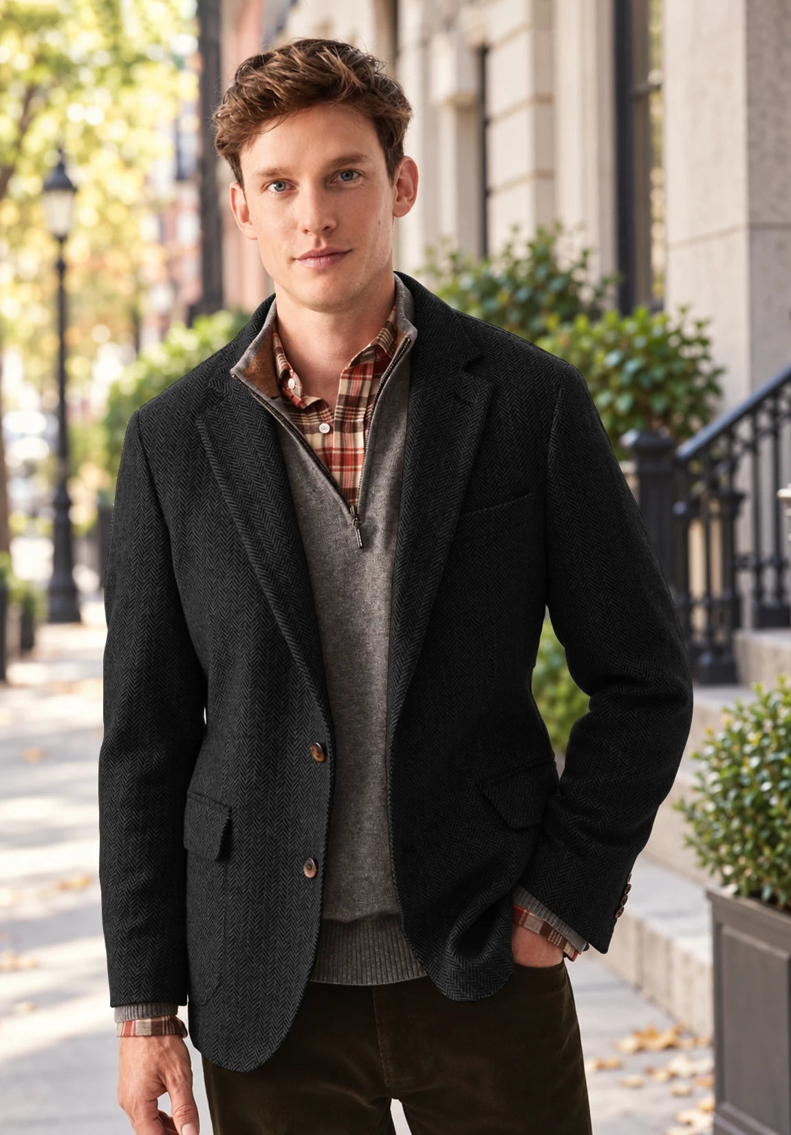 Men's black herringbone jacket