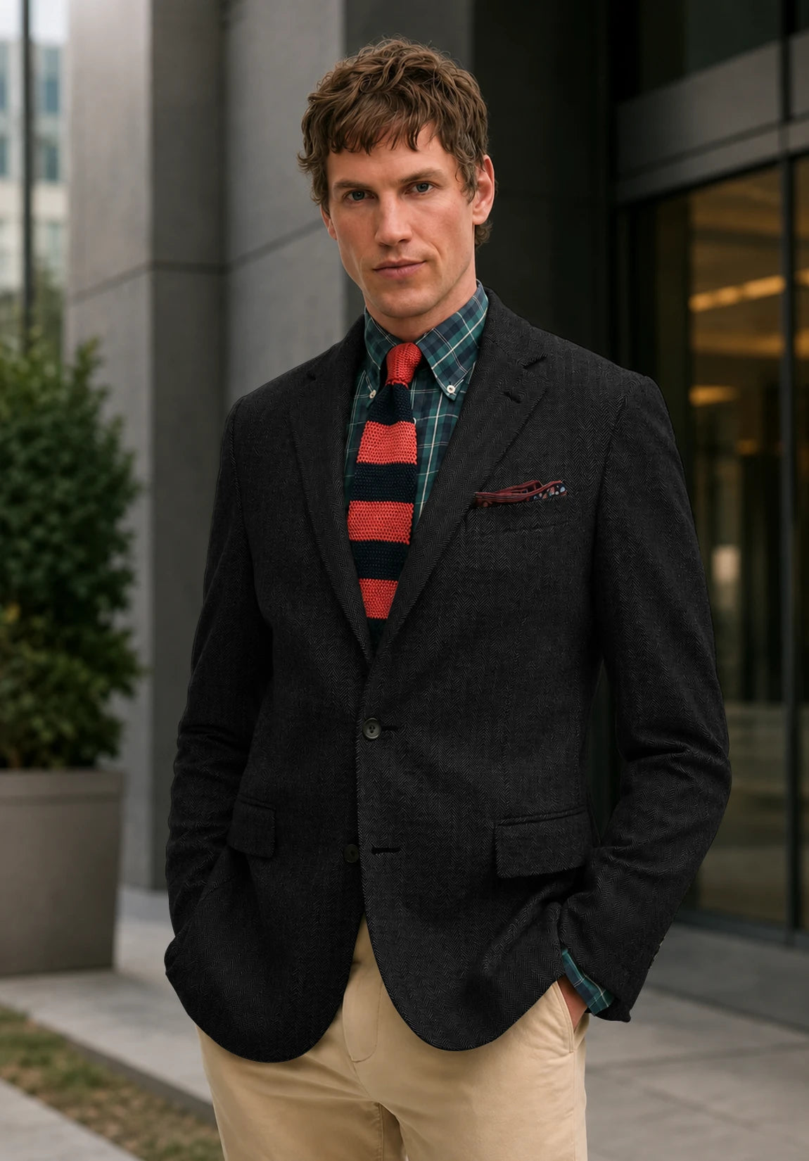 Men's black herringbone jacket