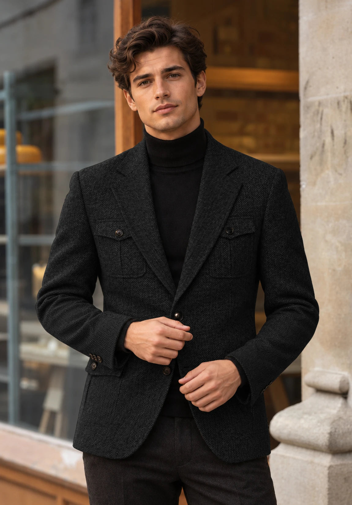 Men's black herringbone jacket