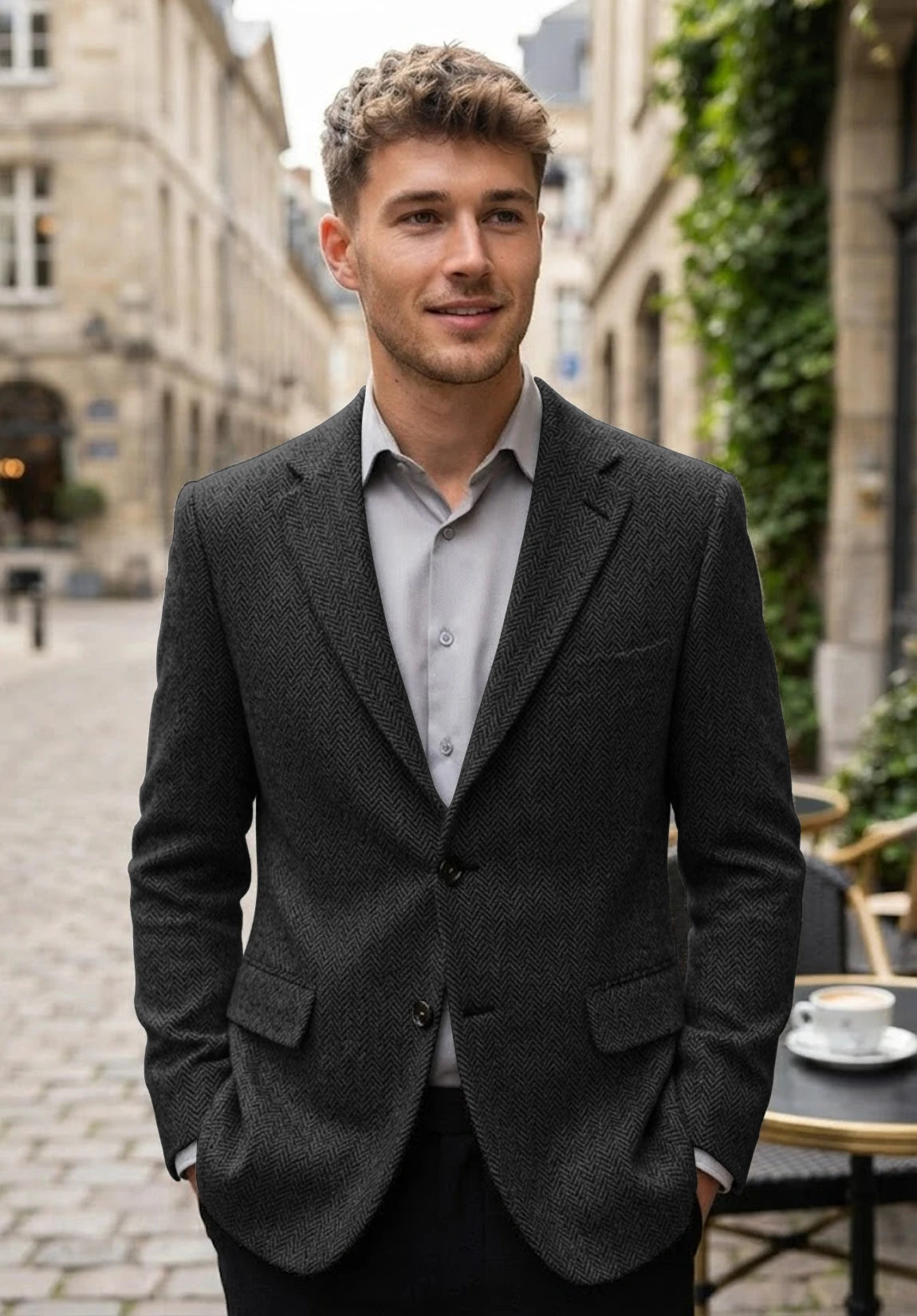 Men's black herringbone jacket