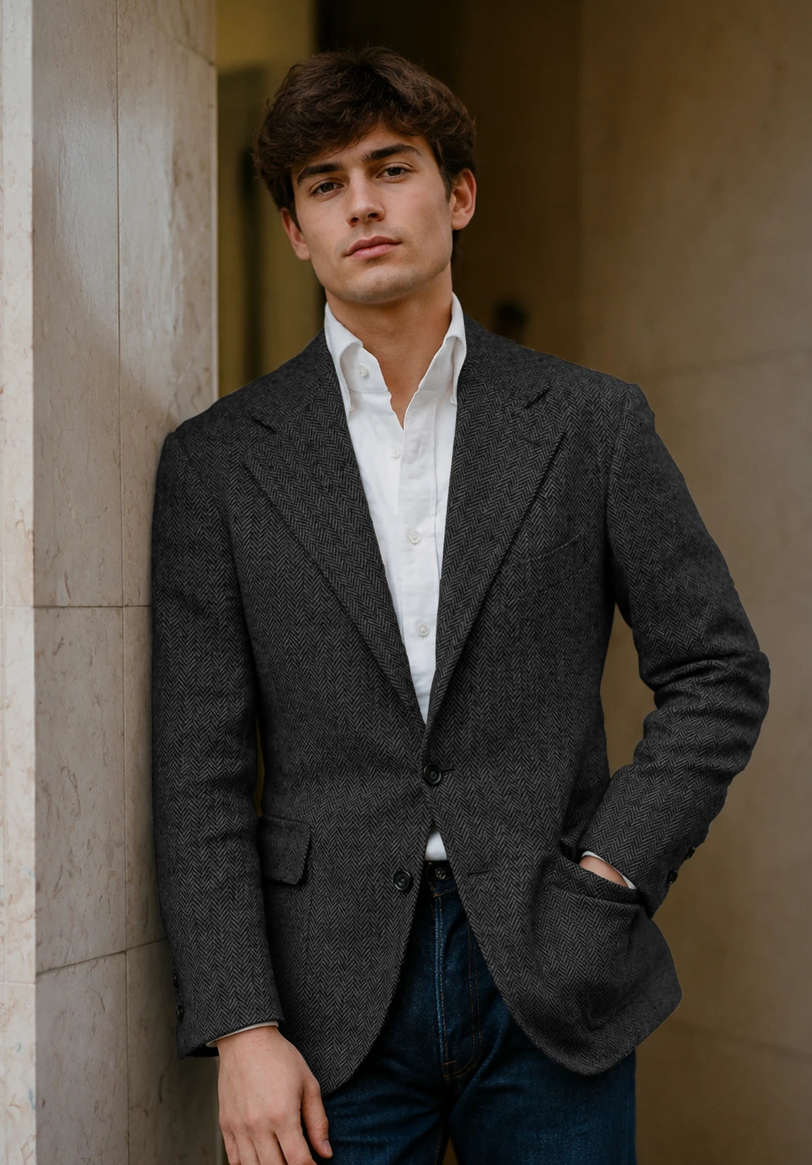 Men's black herringbone jacket