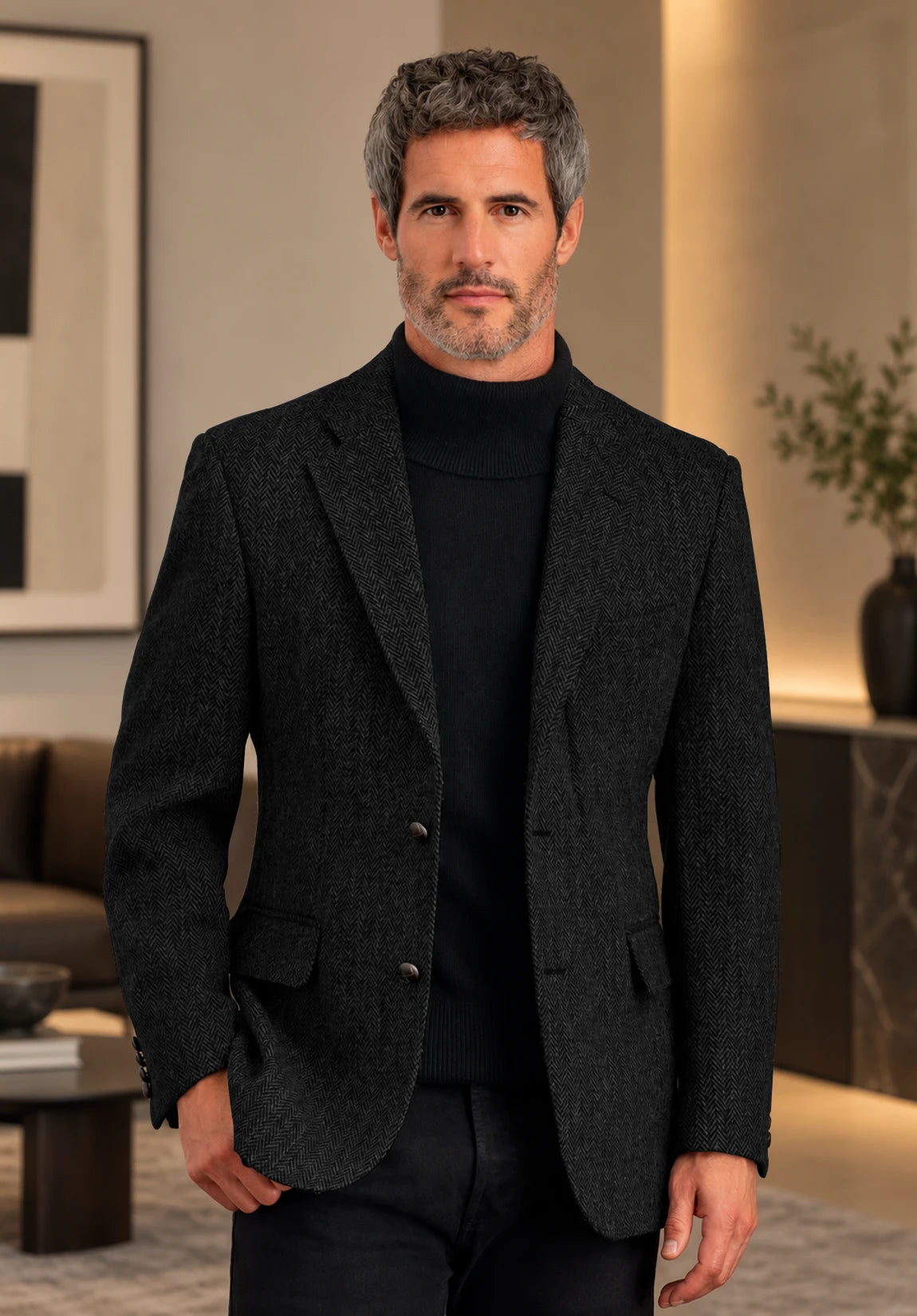 Men's black herringbone jacket