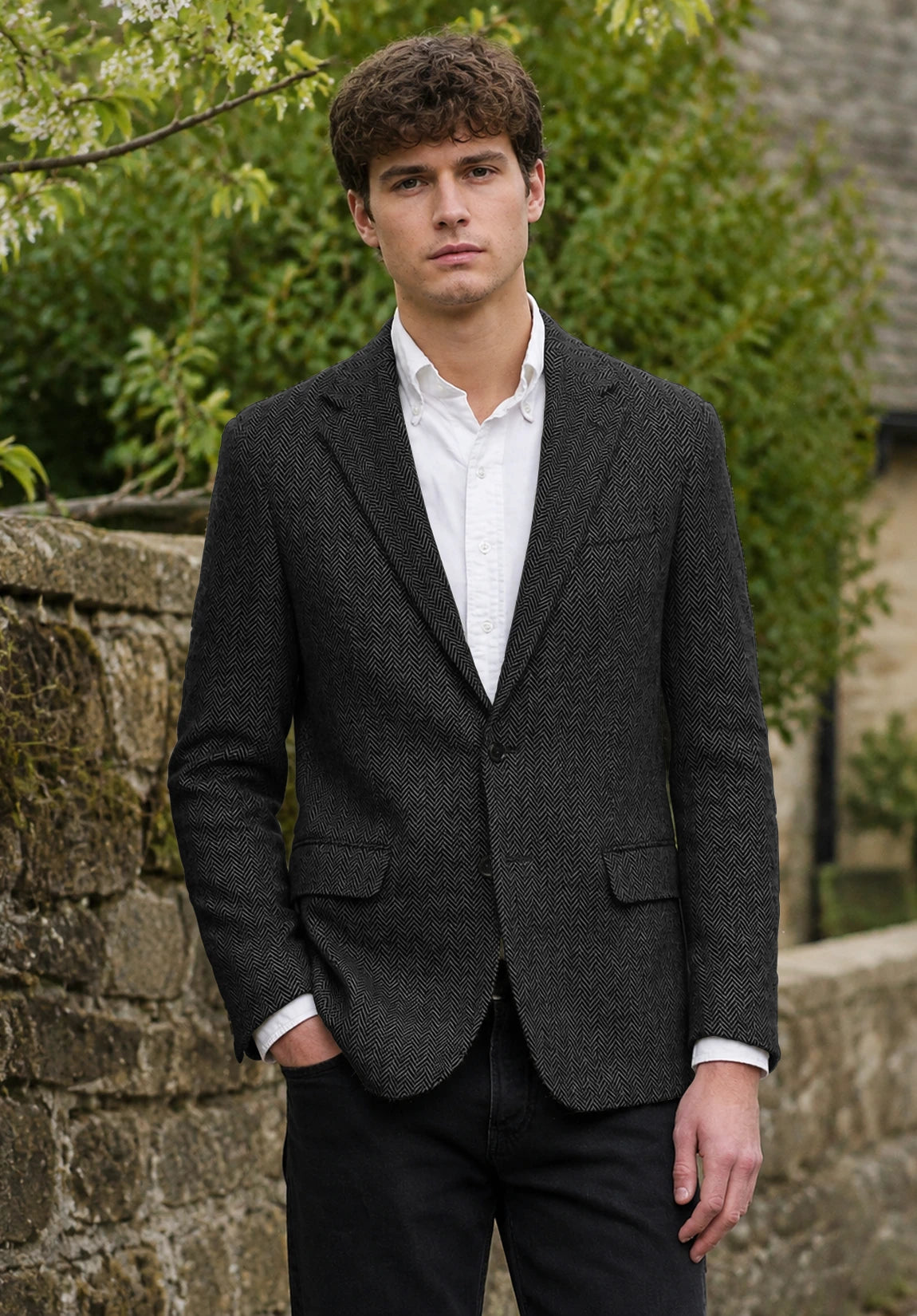 Men's black herringbone jacket