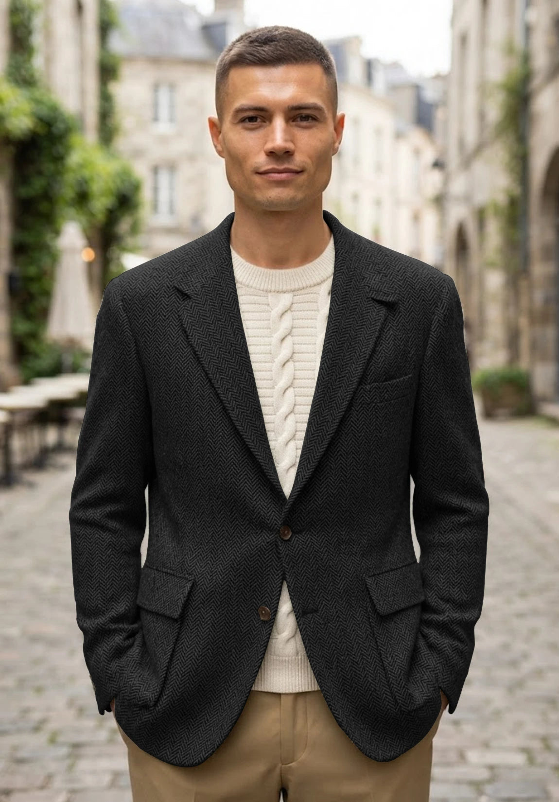 Men's black herringbone jacket