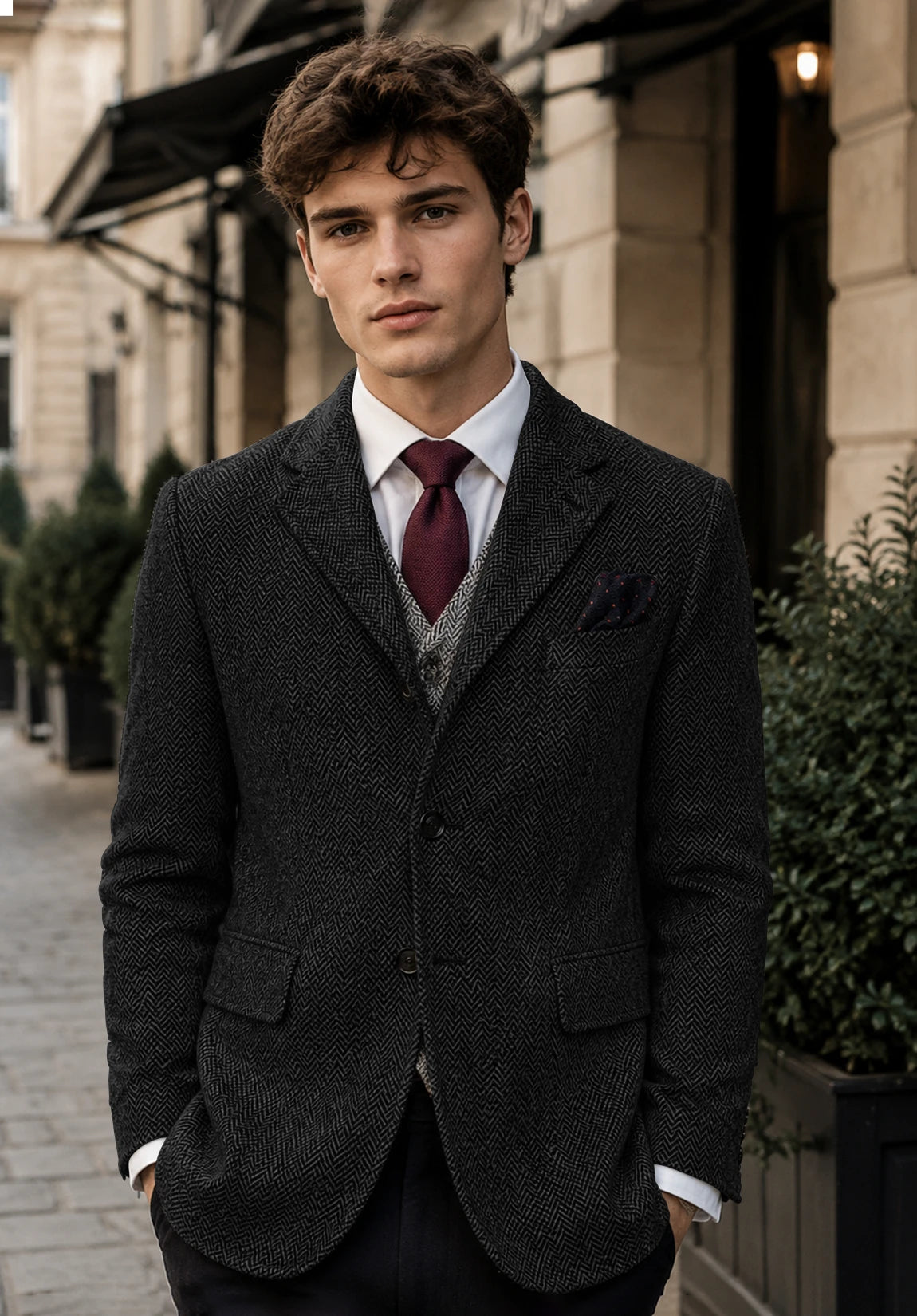 Men's black herringbone jacket