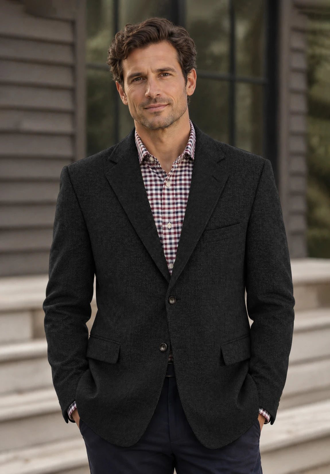 Men's black herringbone jacket