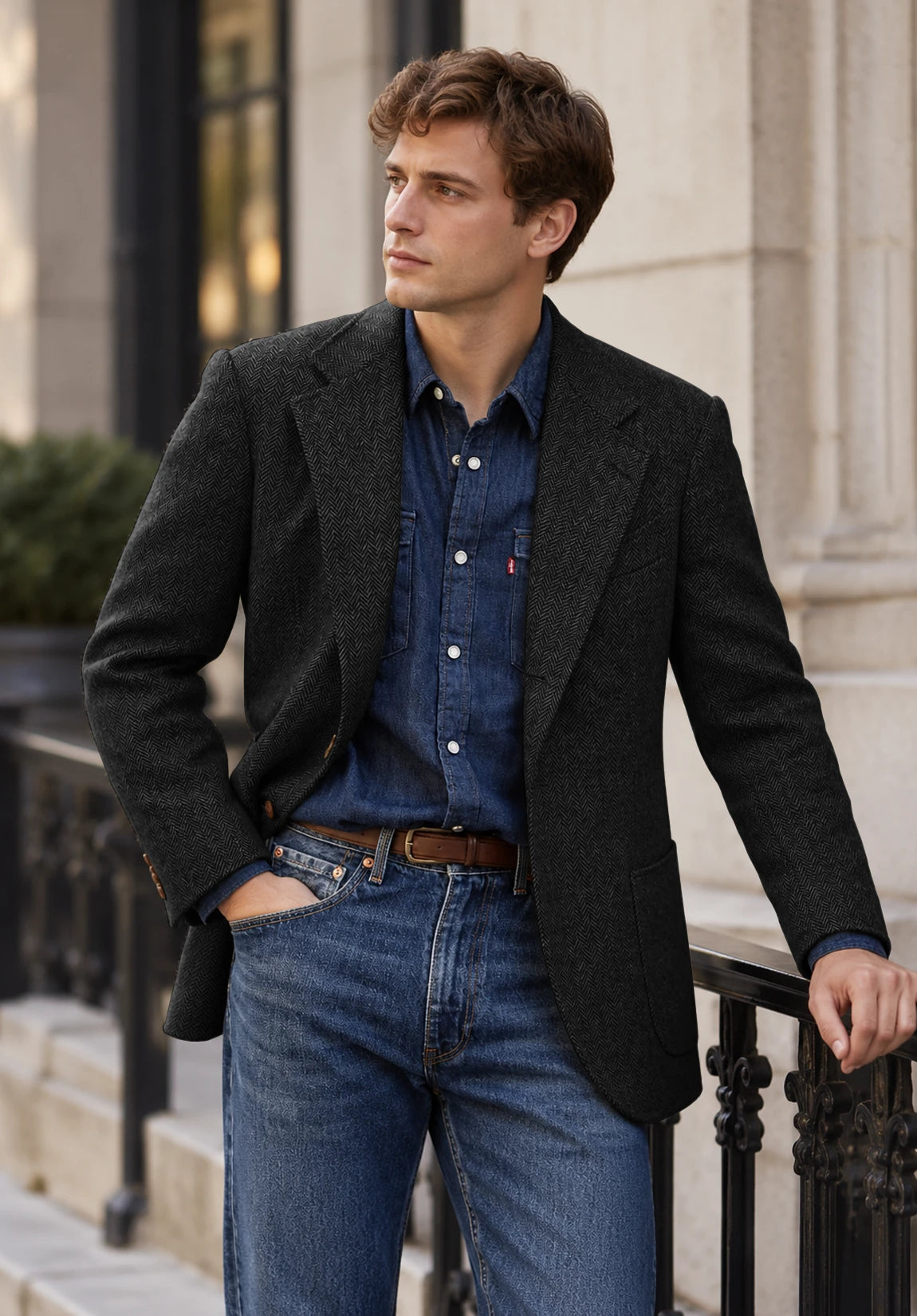 Men's black herringbone jacket