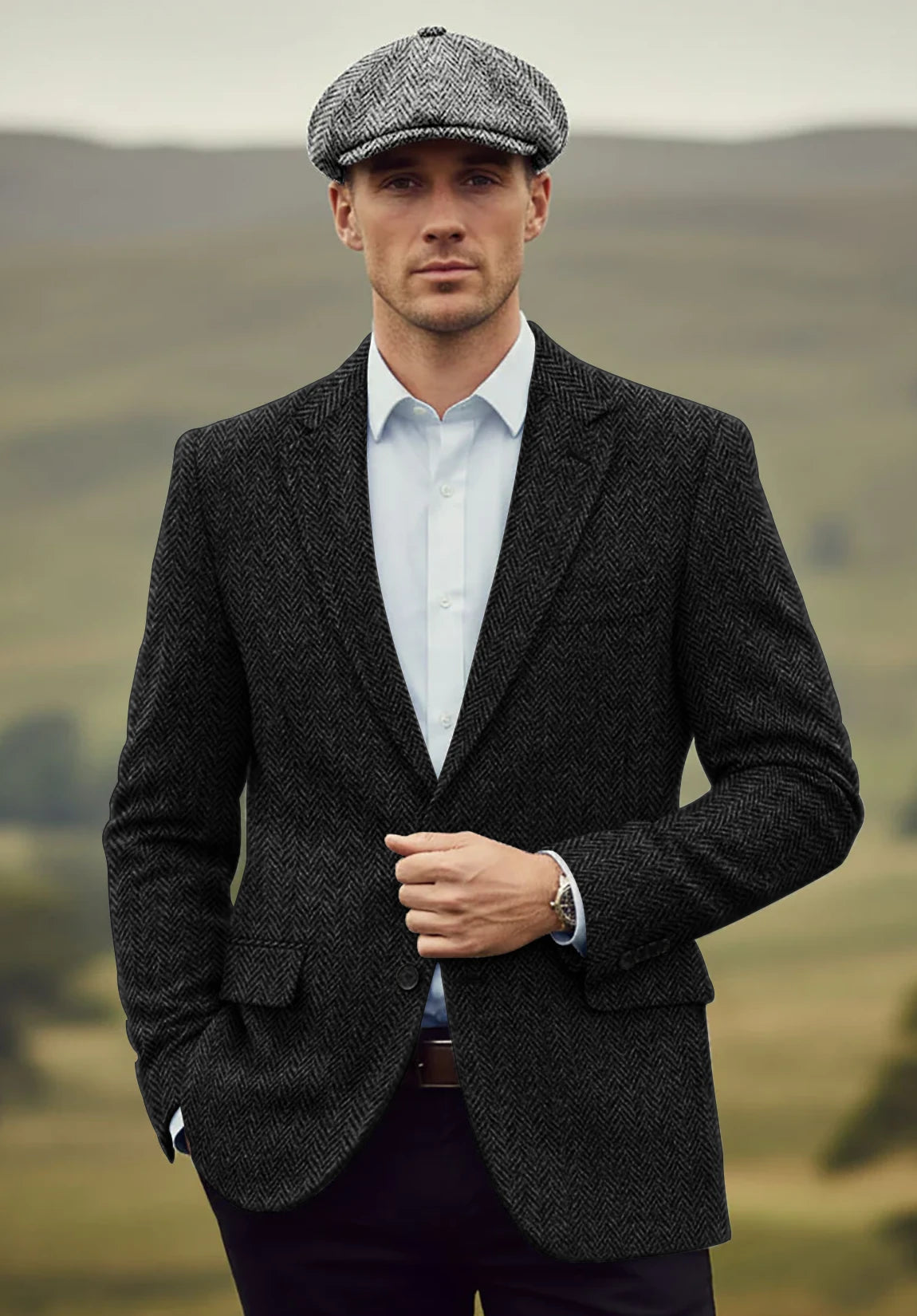 Men's black herringbone jacket