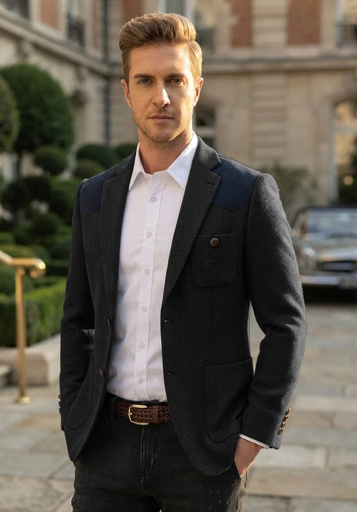 Men's black herringbone jacket