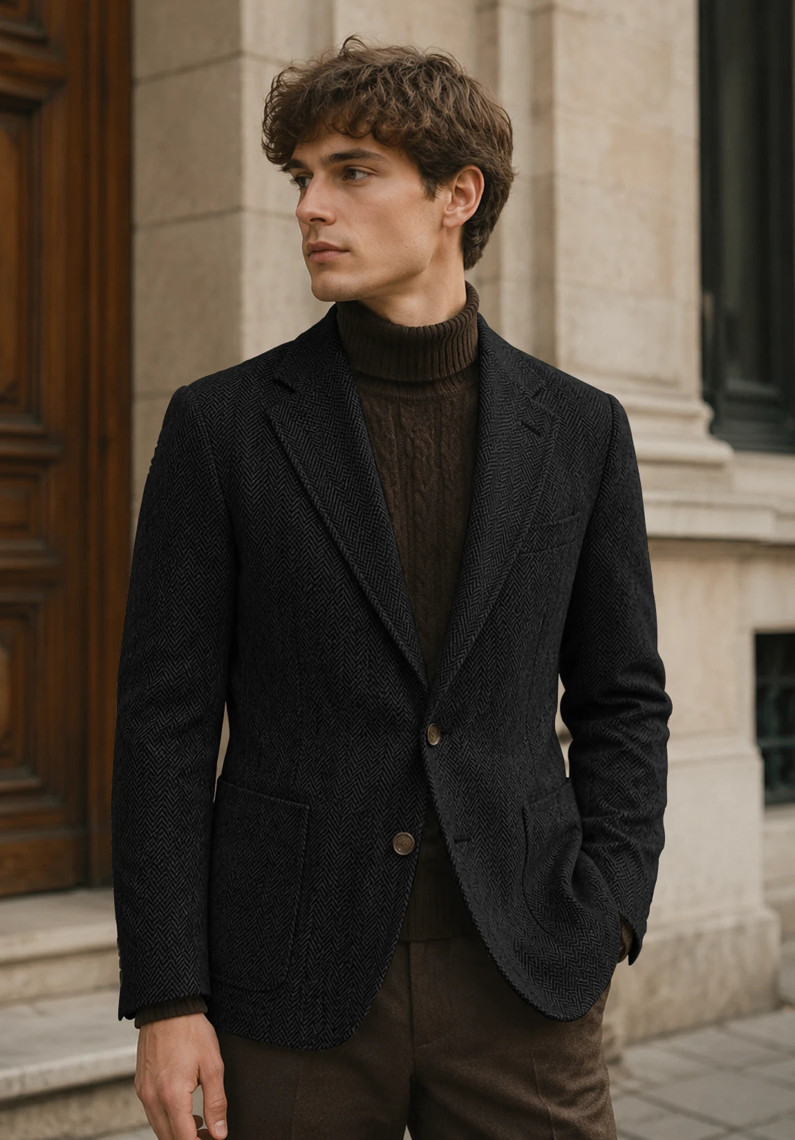 Men's black herringbone jacket