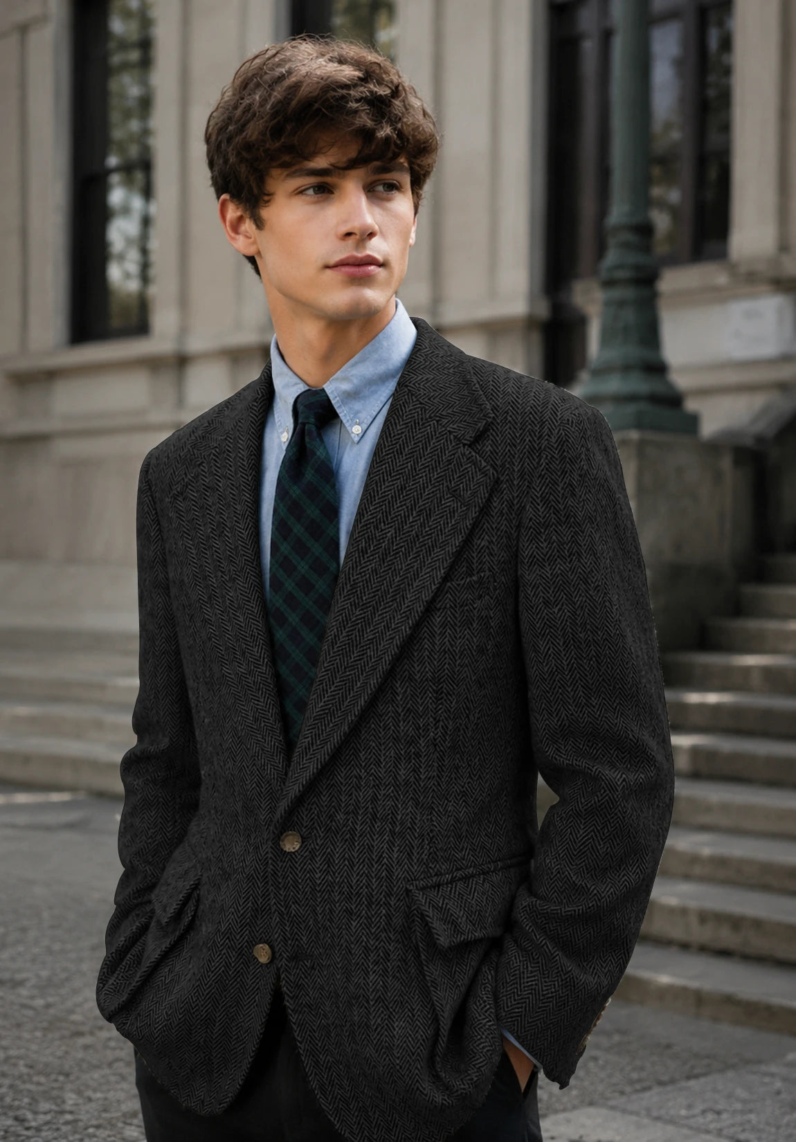 Men's black herringbone jacket