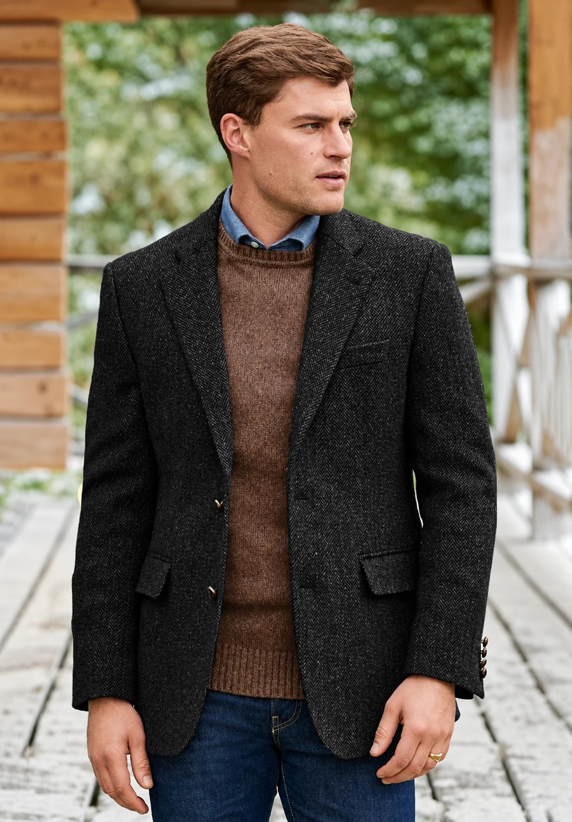 Men's black herringbone jacket