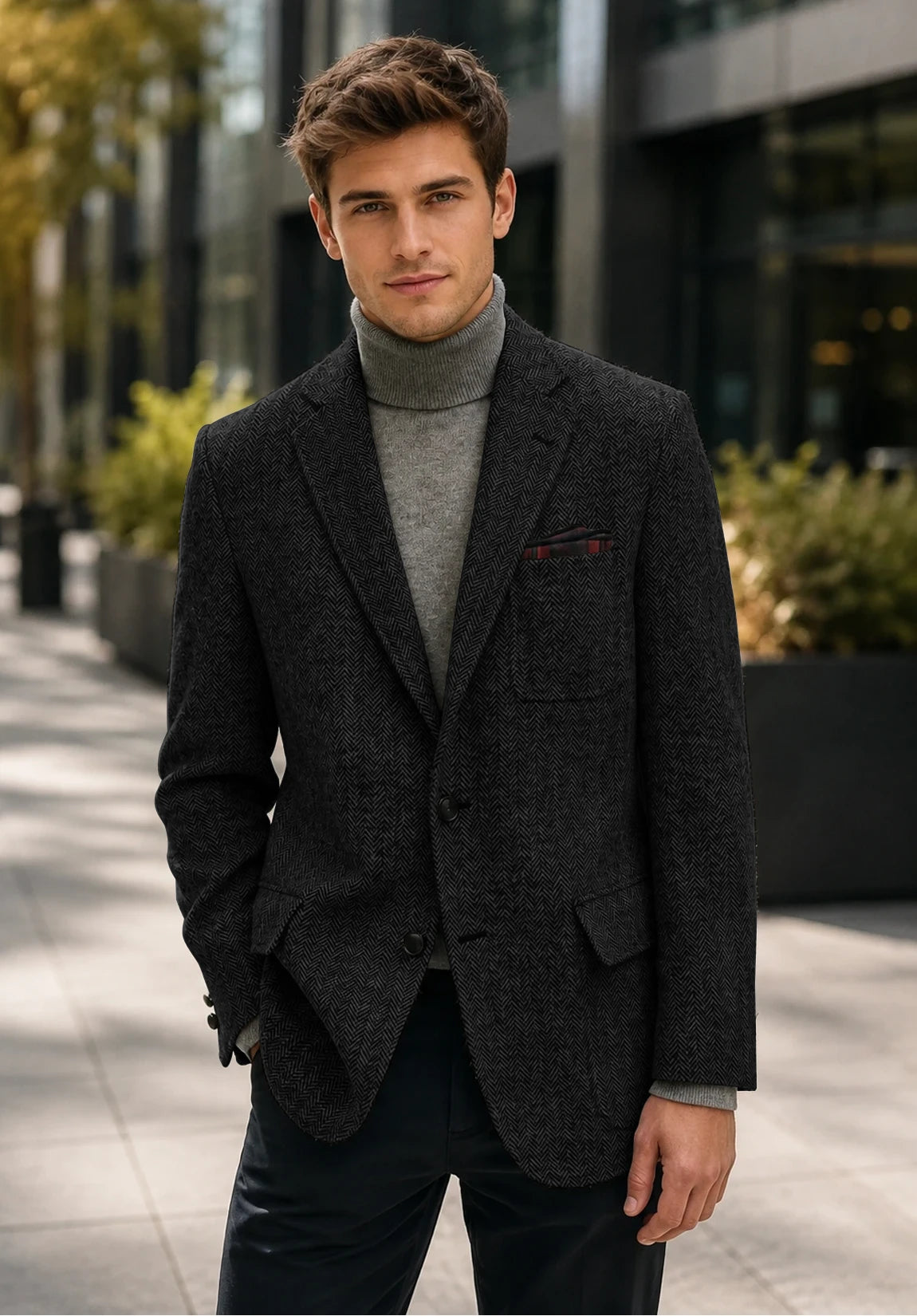 Men's black herringbone jacket