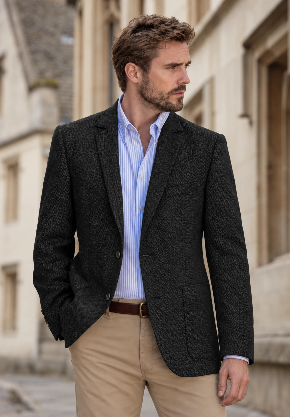 Men's black herringbone jacket
