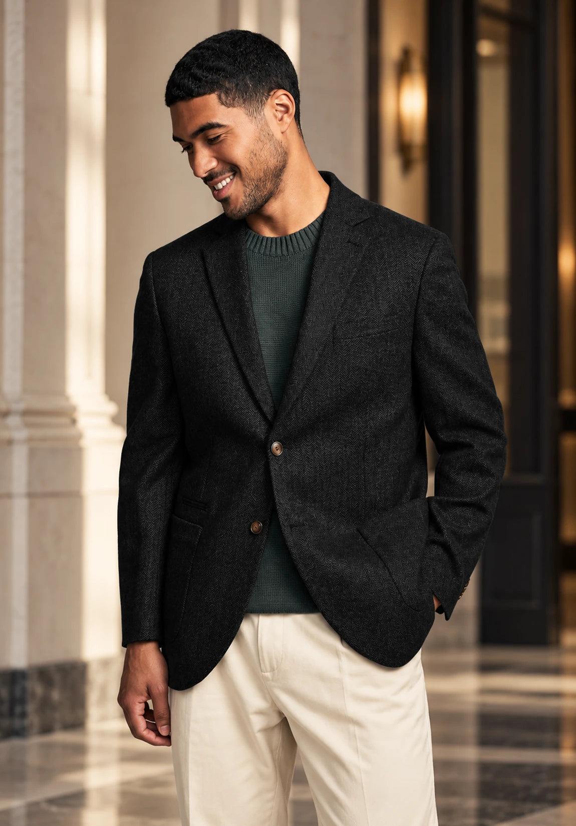 Men's black herringbone jacket