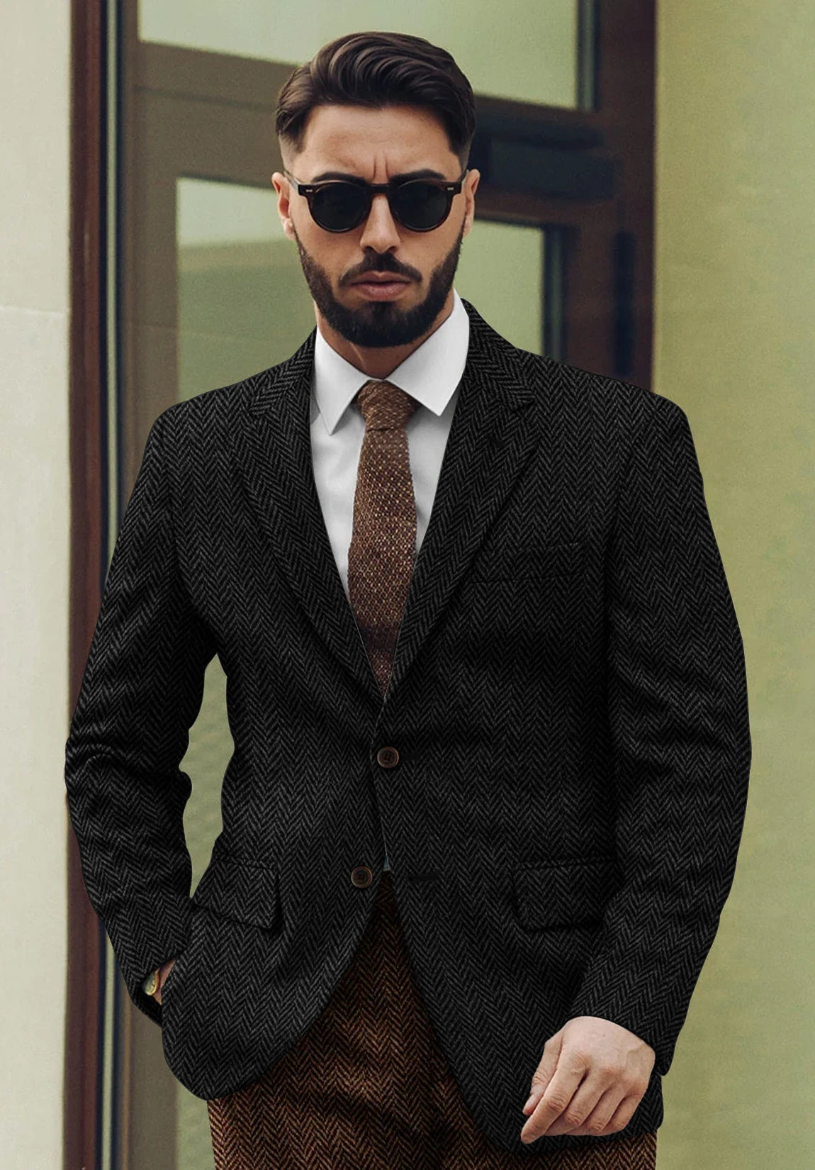 Men's black herringbone jacket