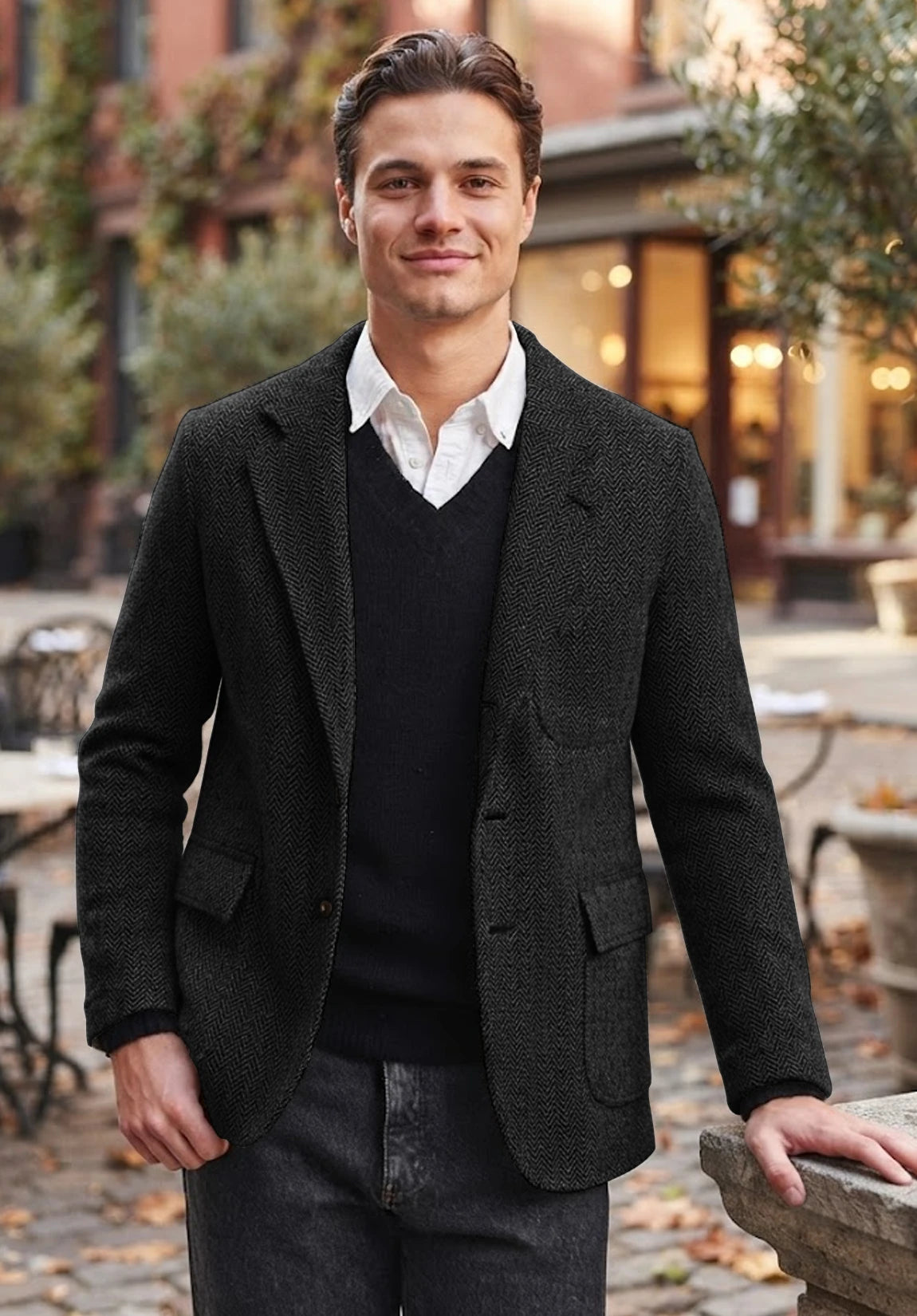 Men's black herringbone jacket