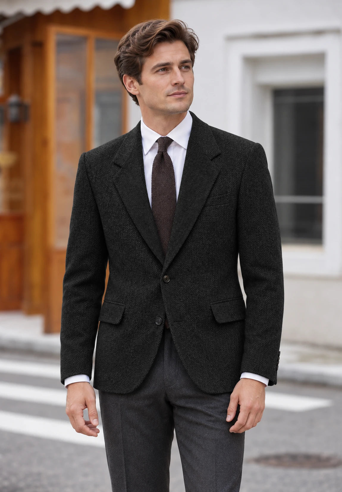 Men's black herringbone jacket