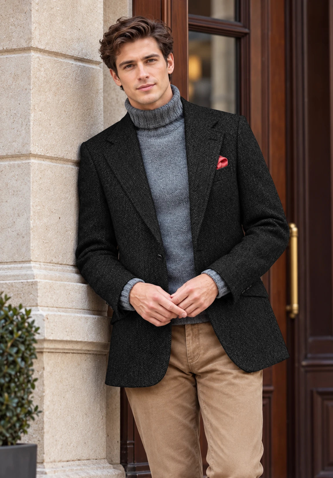 Men's black herringbone jacket