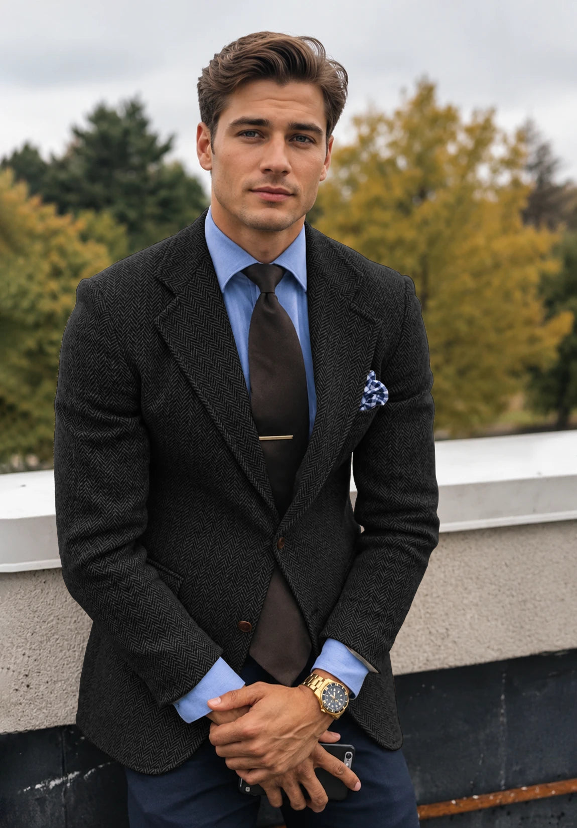 Men's black herringbone jacket