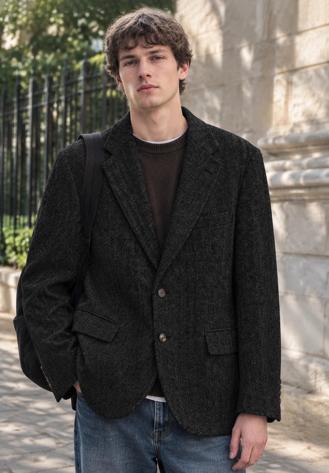 Men's black herringbone jacket