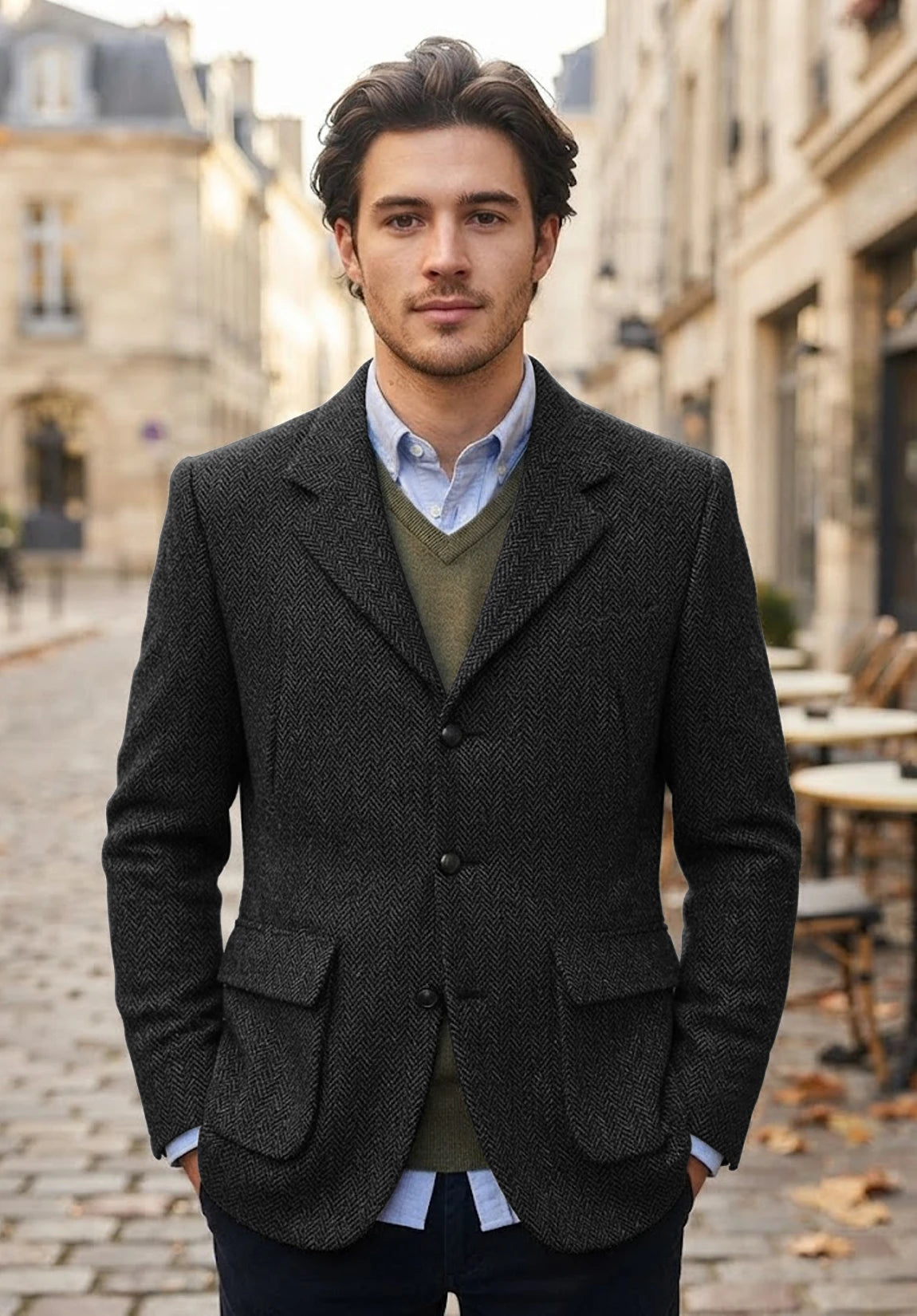 Men's black herringbone jacket